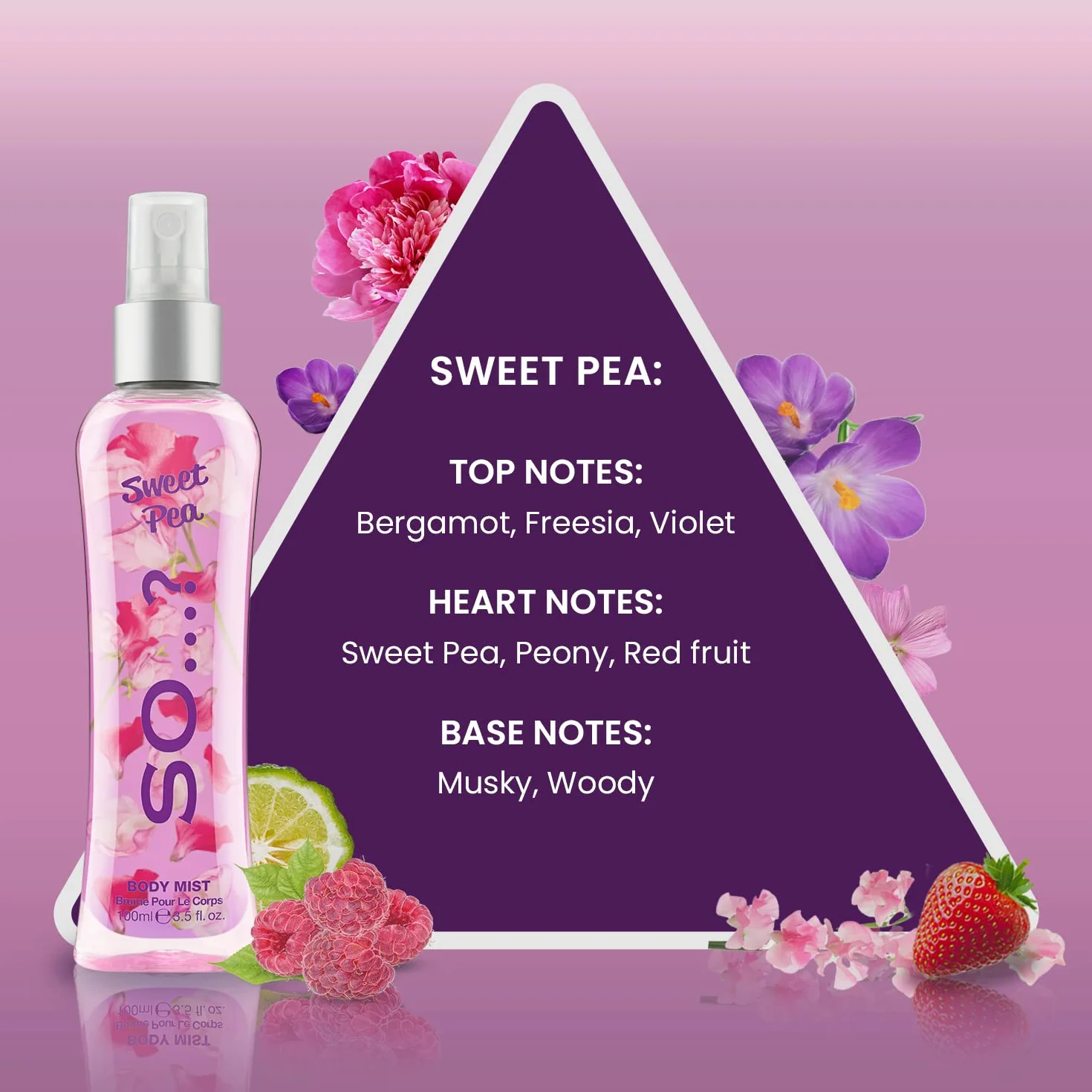 So... ? Spray do ciała dla kobiet z nutami zapachowymi Candy Floss, wanilia, Sweet Pea, 3 x 100 ml