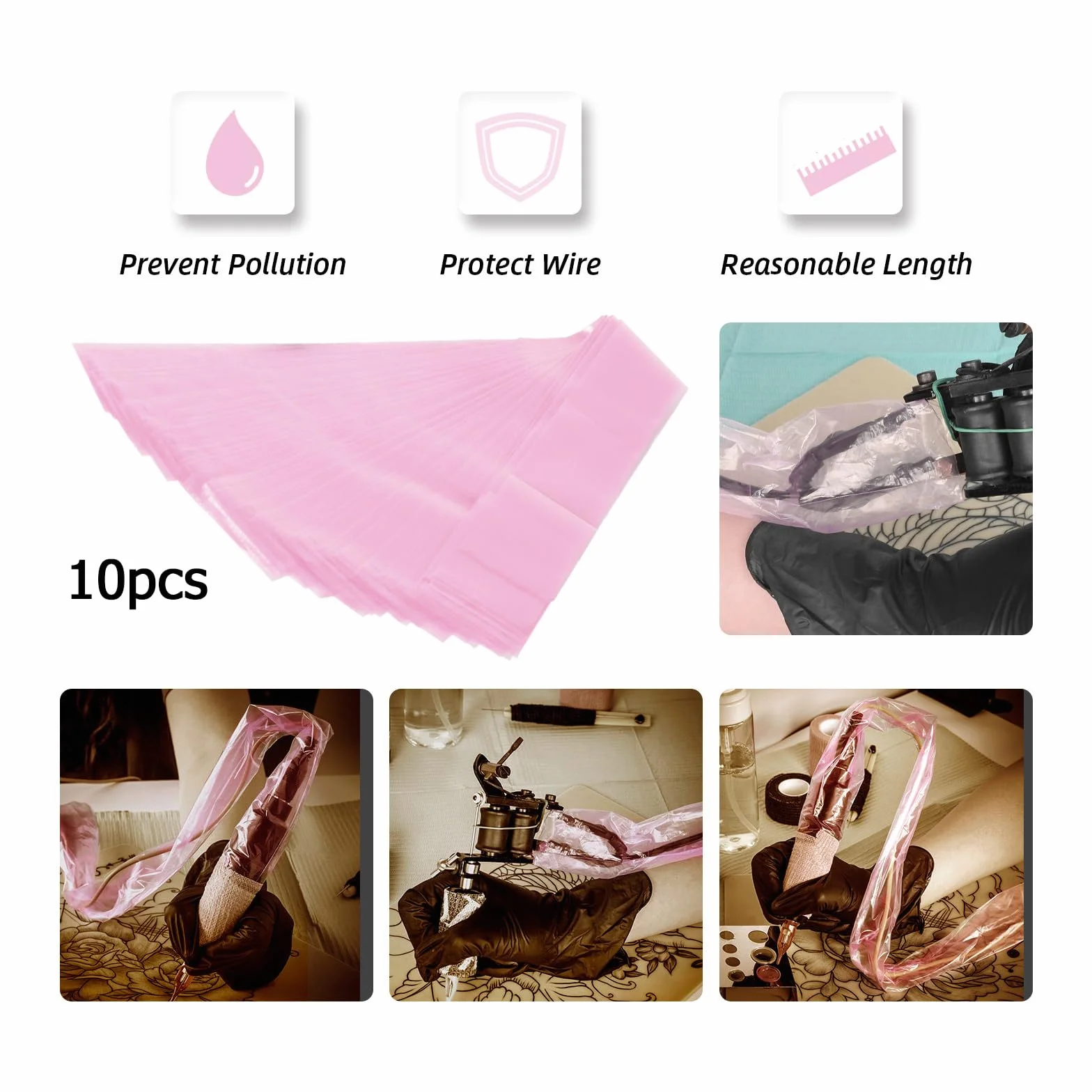 ATOMUS 10pcs Tattoo Cartridge Needles Kit 3RL Needles 100pcs Silicone Tattoo Ink Cup and 10pcs Rubber Bands Clip Cord Bag Black Bandage