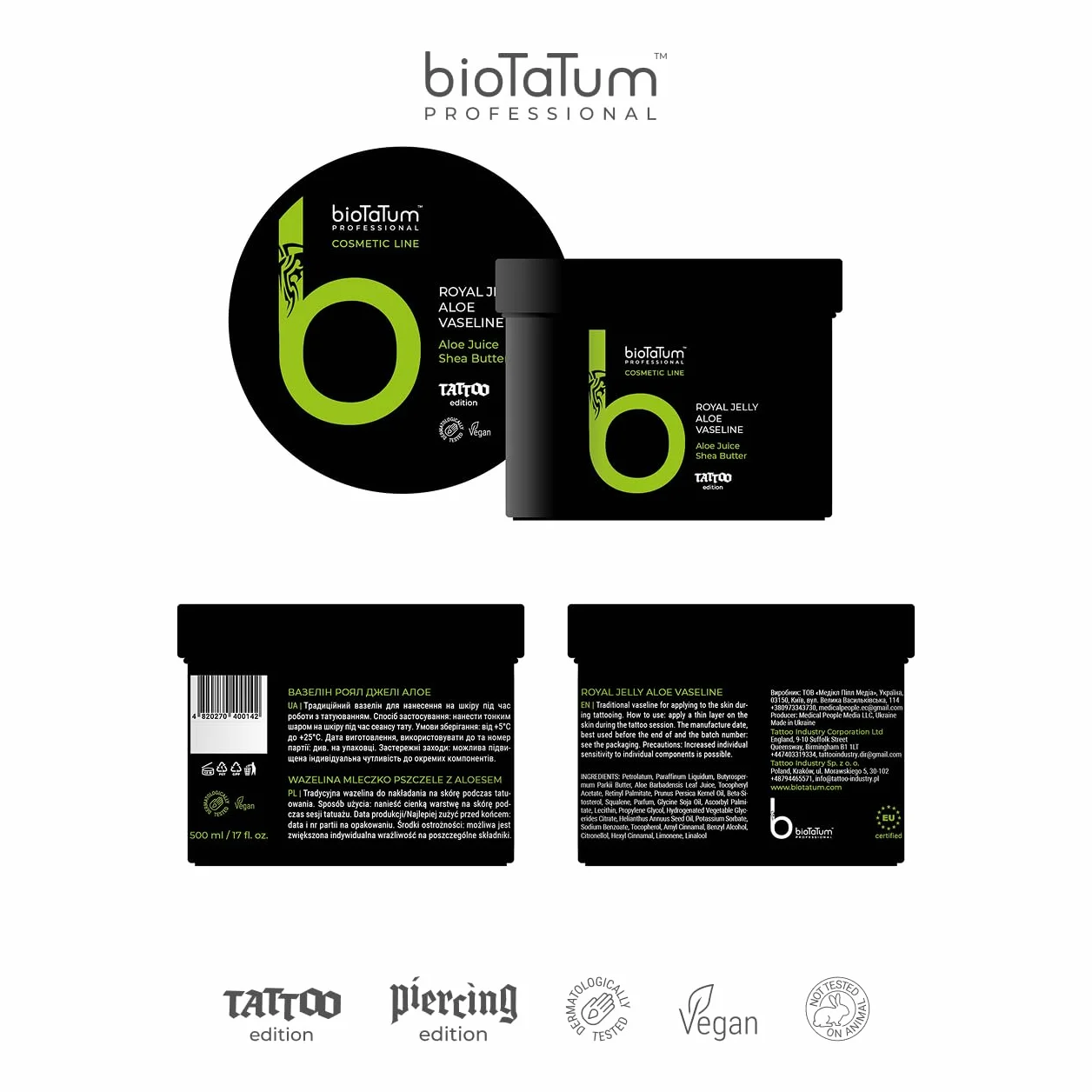 Naturalna wazelina z Aloe 500g Maść do pielęgnacji tatuażu