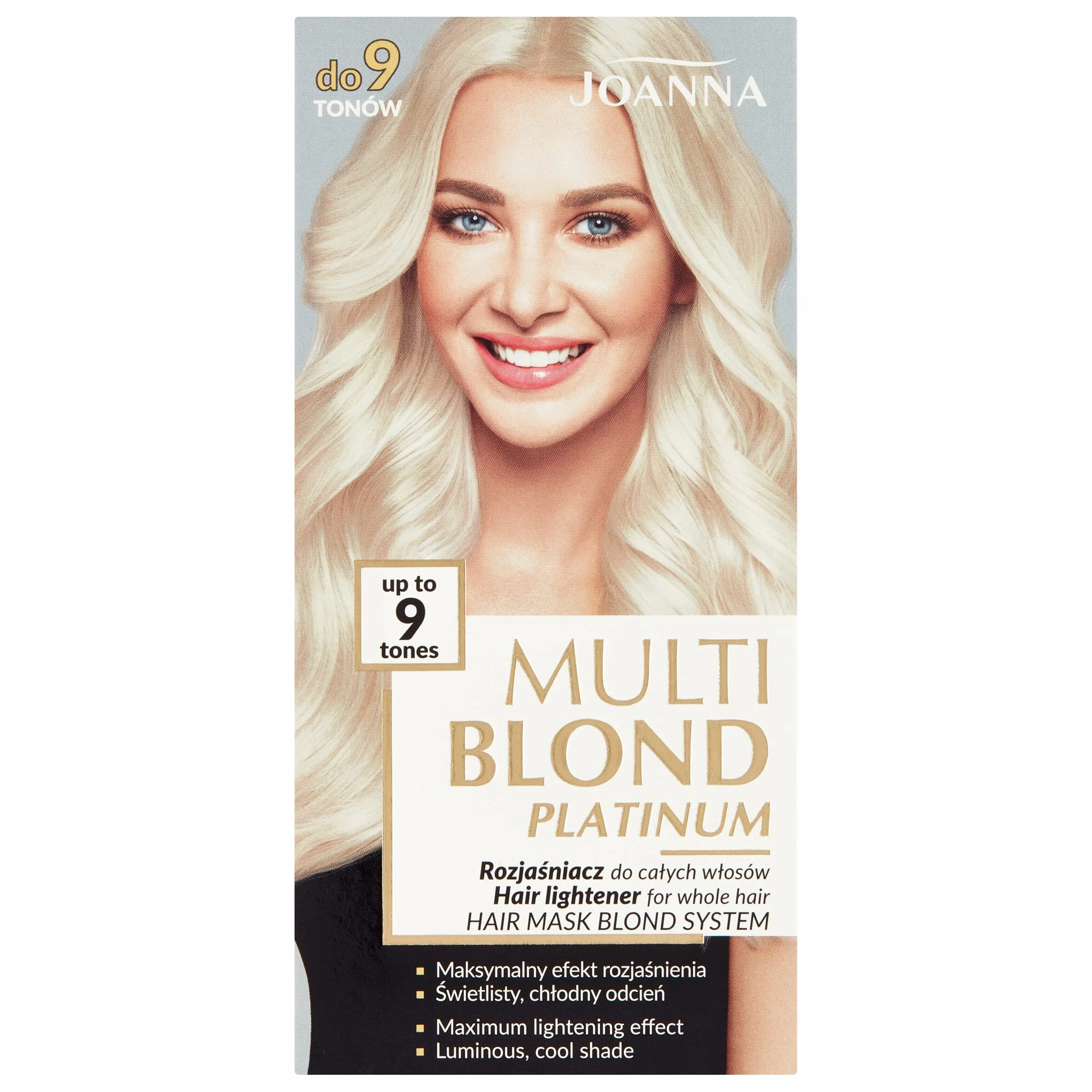Joanna Multi Blond Platinum rozjaśniacz do wszystkich włosów – rozjaśnia włosy o 9 tonów – chłodniejszy odcień – chroni włosy podczas zabiegu