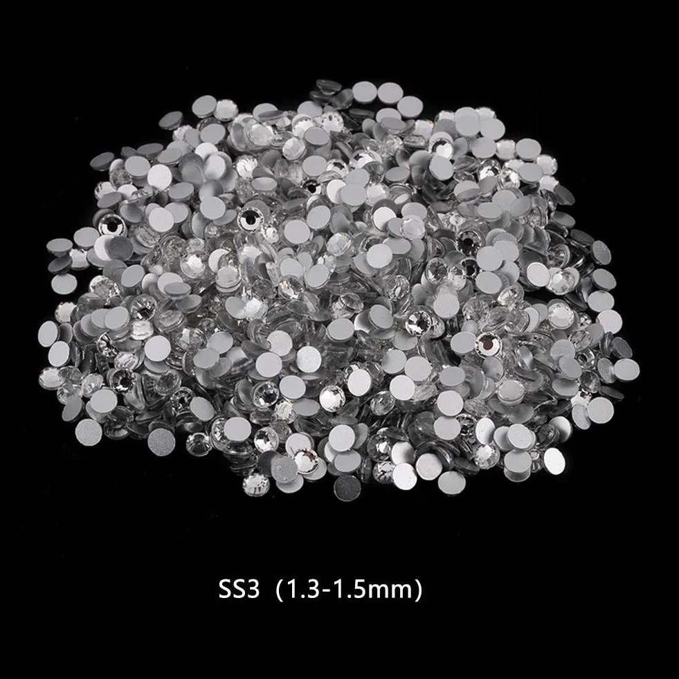 Szklane cyrkonie do paznokci kryształ górski 1440 sztuk przezroczyste kryształki DIY SS3 (1,3-1,5 mm)