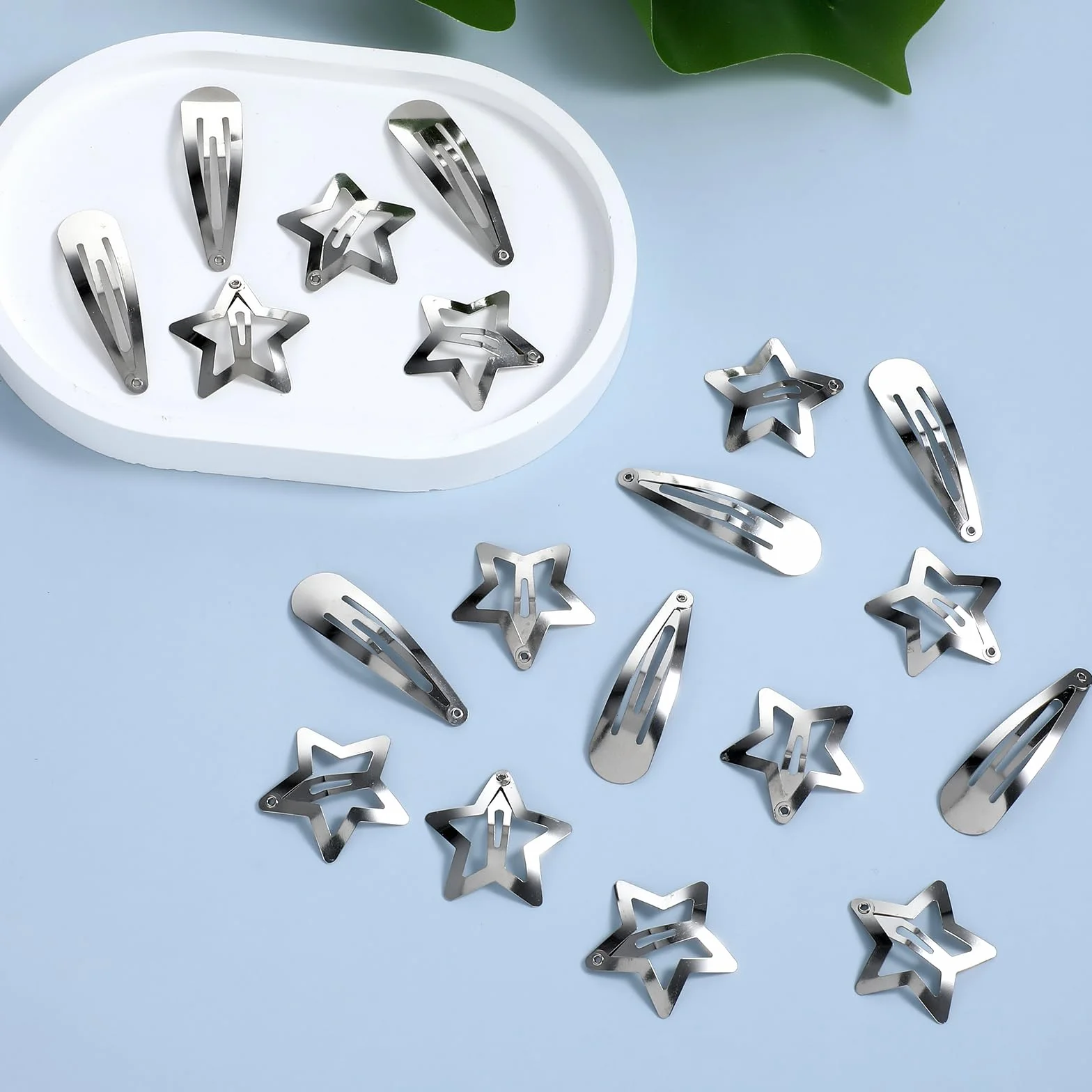 Ouligay 40 sztuk srebrnych spinek do włosów gwiazda gwiazda Y2K Star Snap spinki do włosów akcesoria metalowe spinki do włosów gwiazdy spinki do włosów dla dzieci dziewcząt i kobiet