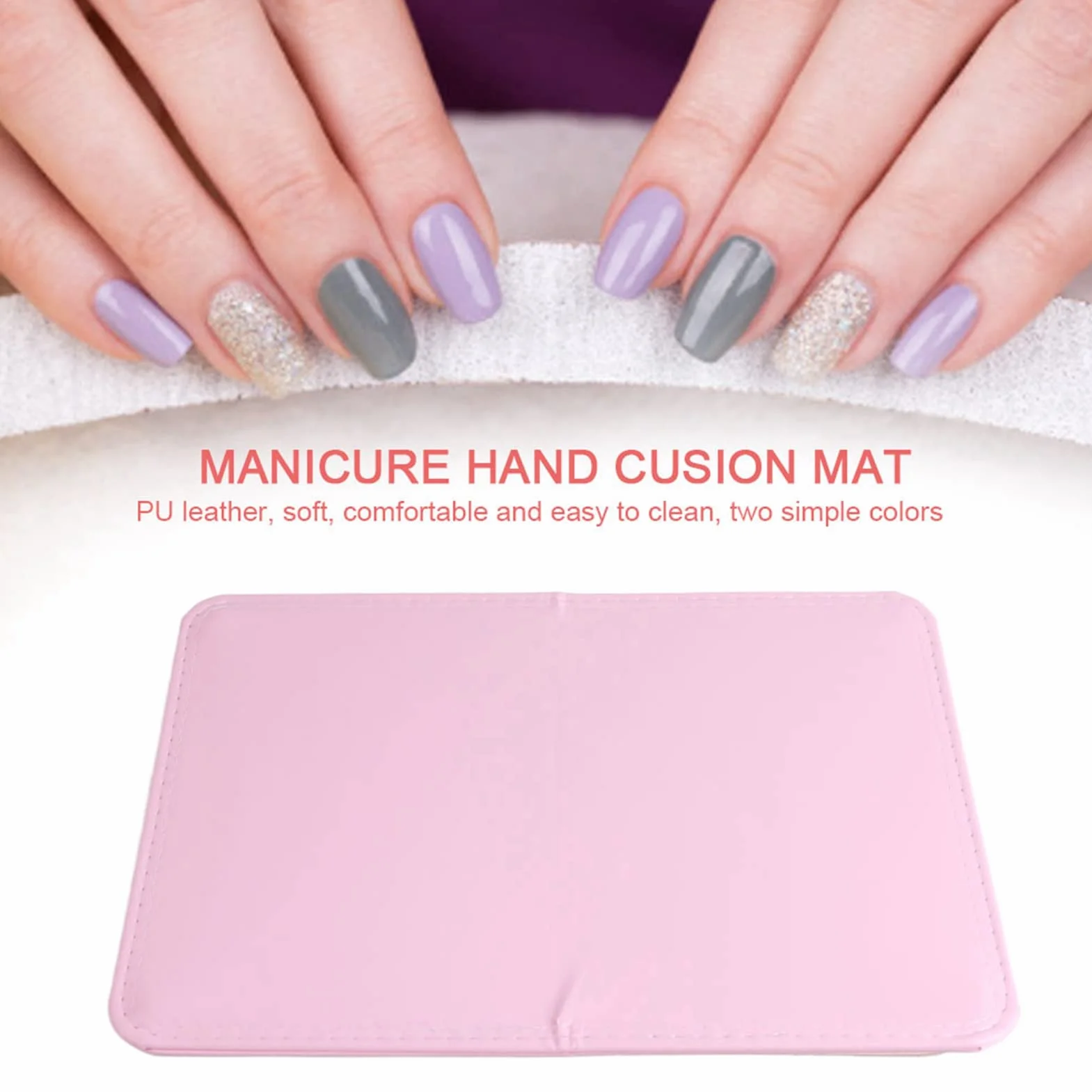Poduszka do manicure z miękkiej skóry PU, składana mata stołowa do paznokci, różowy