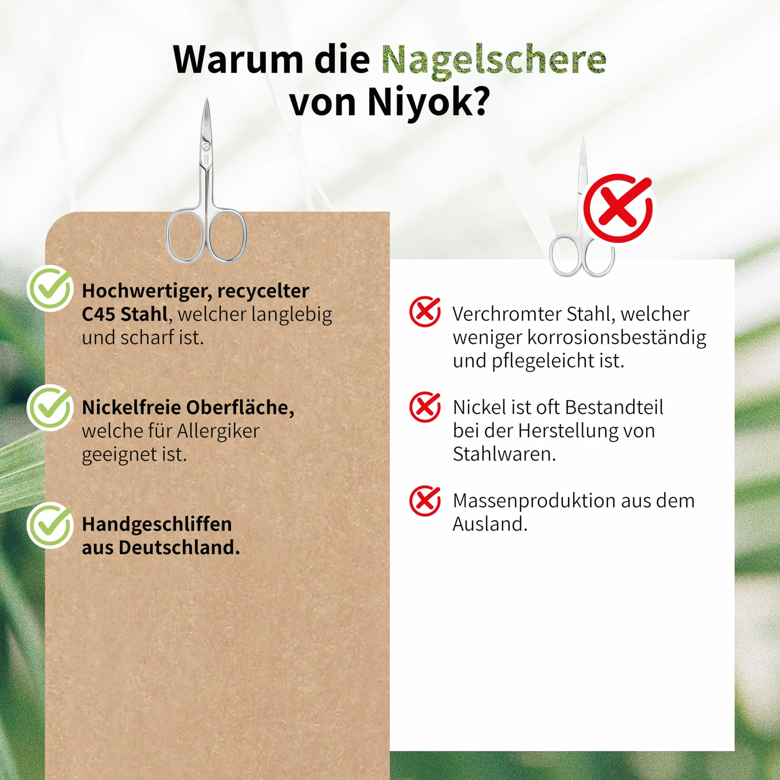 Niyok Nożyczki do paznokci Solingen z powłoką bezniklową, bardzo ostre nożyczki – profesjonalna pielęgnacja paznokci do manicure, opakowanie bez plastiku, Made in Germany