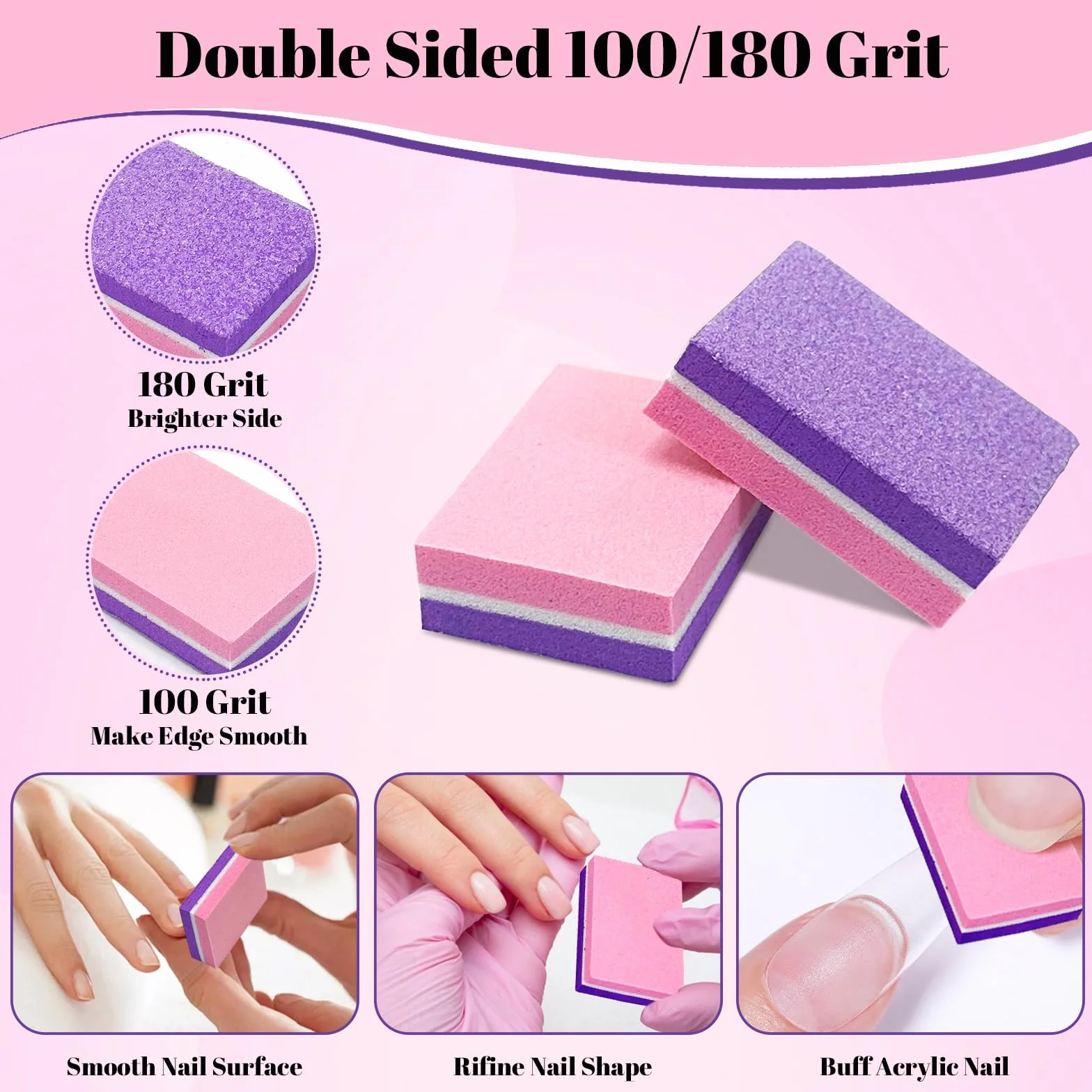 100 sztuk mini bloczków do paznokci, 100/180, dwustronne bloki do paznokci, do paznokci akrylowych i naturalnych, profesjonalne bloki do manicure