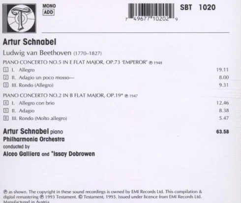 Piano Concertos 2 And 5 (Schnabel, Dobrowen, Galliera, Po)