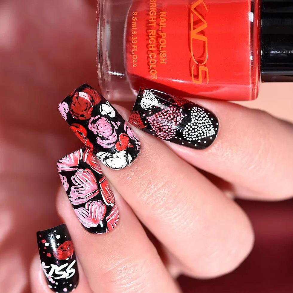 KADS Płytki do stemplowania obrazków na paznokcie Walentynki Serce Miłości DIY Szablon do Manicure