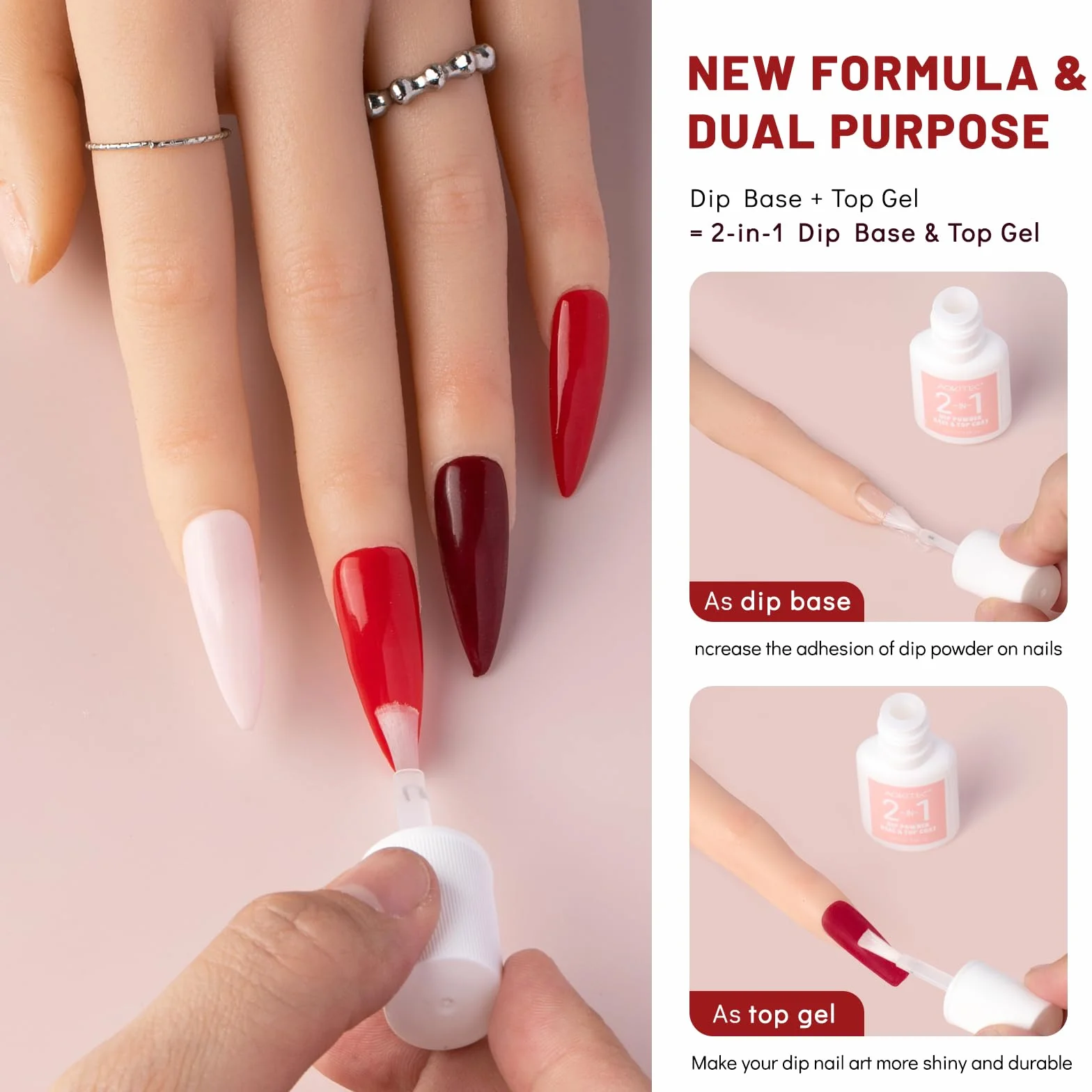 Aokitec 3 kolory Dipping Powder Nail Set zestaw, 11-częściowy zestaw do dip pudru z bazą 2 w 1 i aktywatorem akryłowym, Nail Art dla kobiet