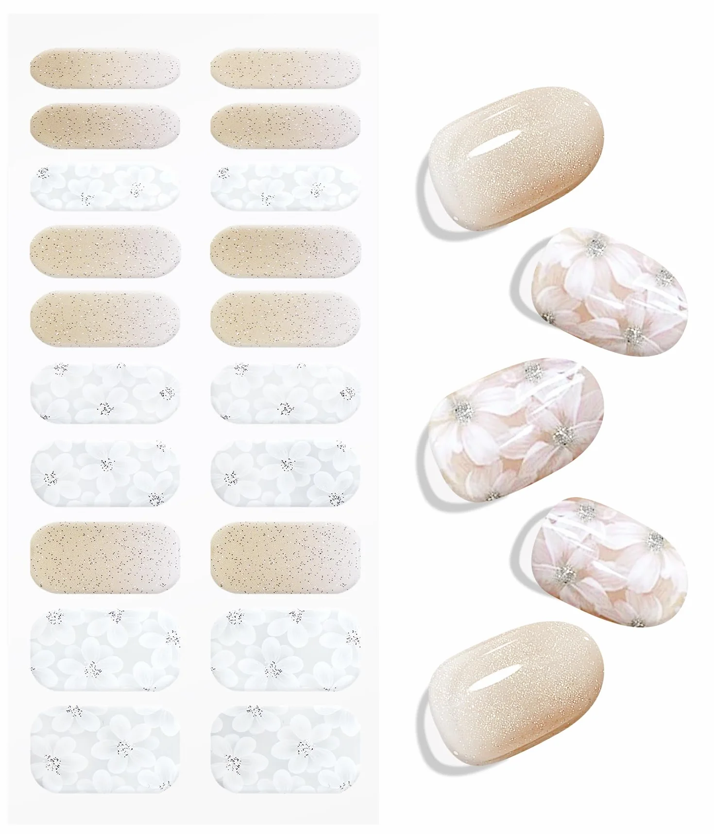 JMEOWIO Białe Kwiaty Glitter Folia do paznokci Żel UV Nail Art Naklejki Naklejki na paznokcie Selbst Sticking Nail Decoration