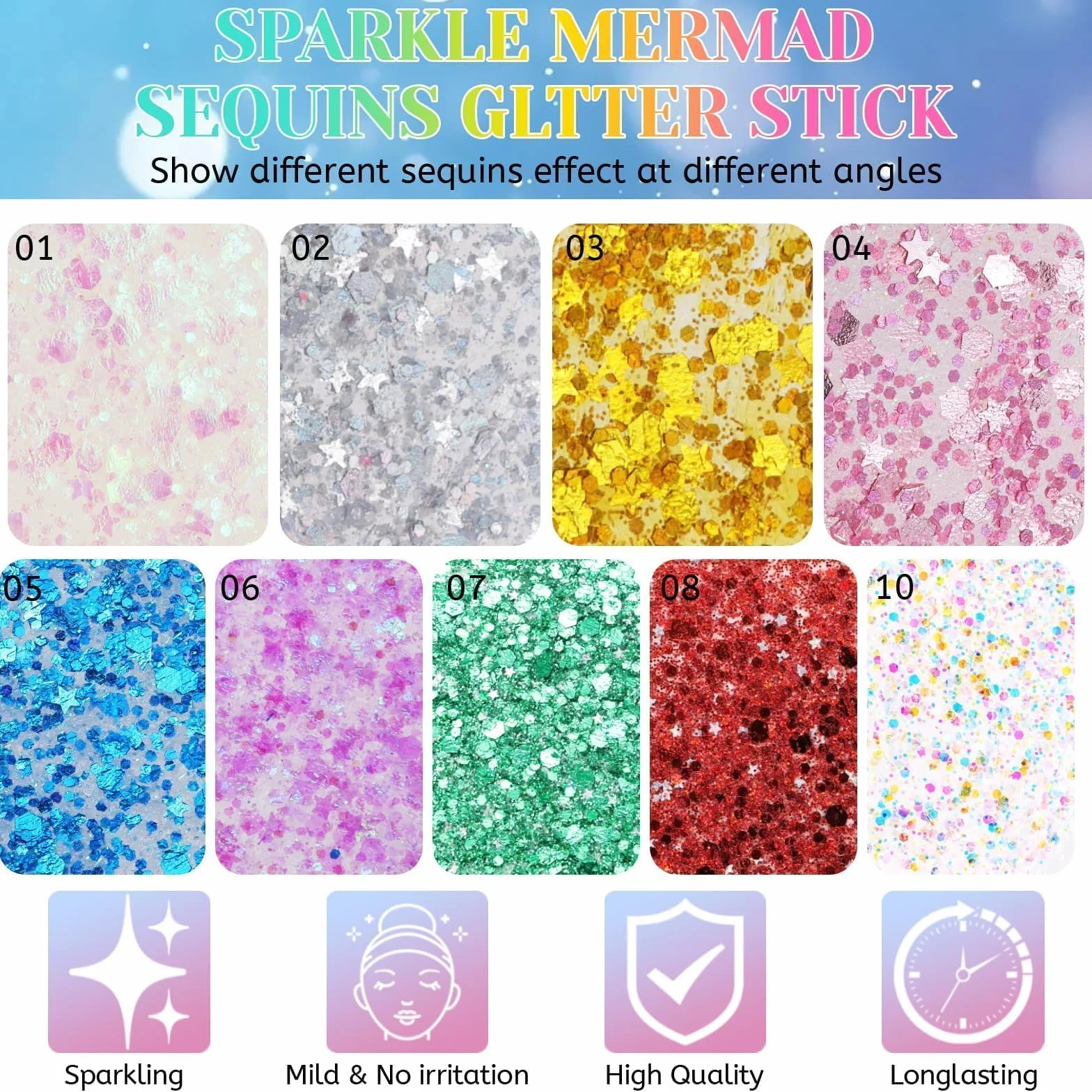 Prreal Body Glitter,Mermaid Sequins Glitter Stick Face Sparkling,Chunky Holographic Hair Glitters,Lips Nails Festival Rave Halloween Makeup, 06 Mermaid