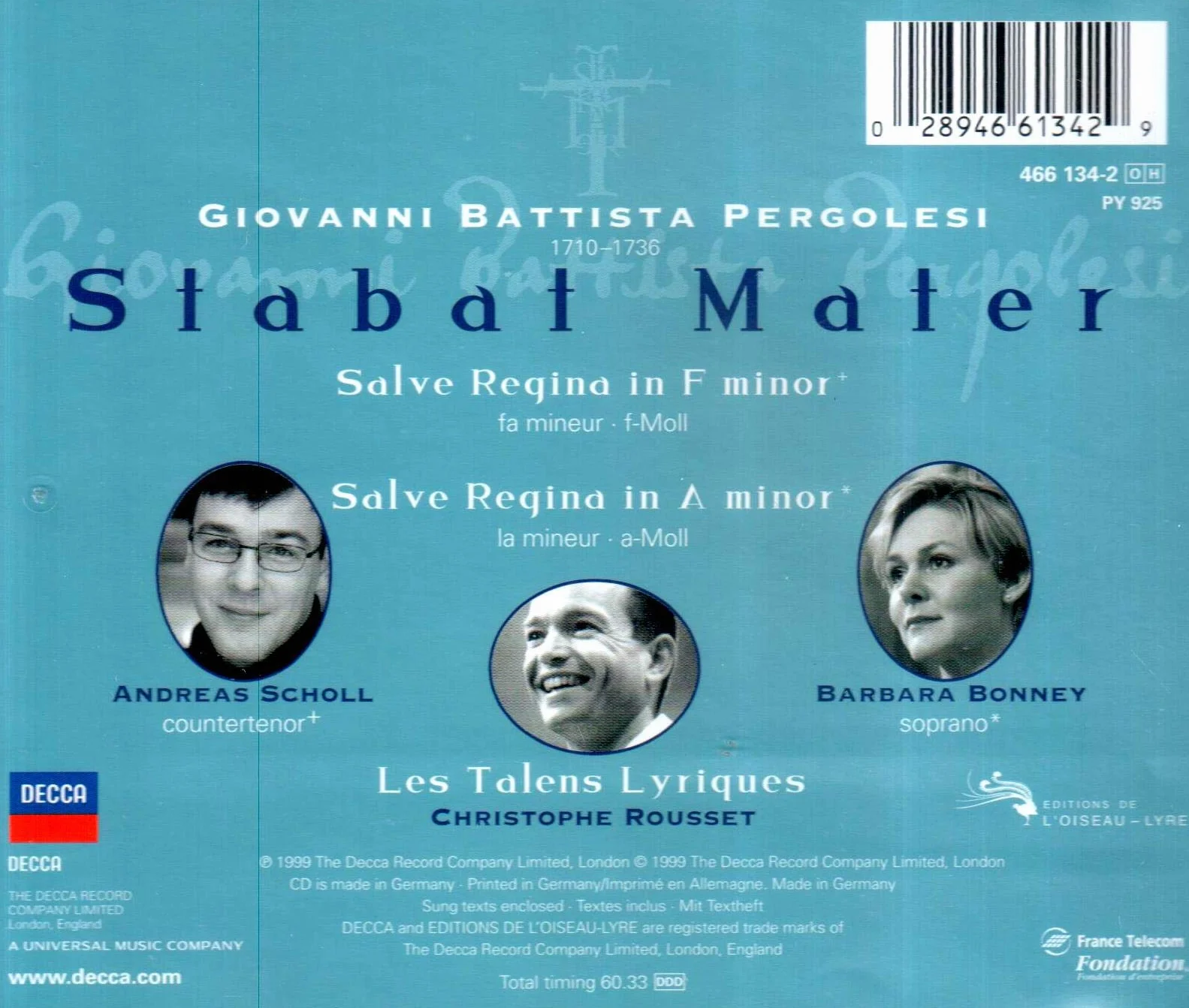 Pergolesi: Stabat Mater; Salve Regina in F minor; Salve Regina in A minor