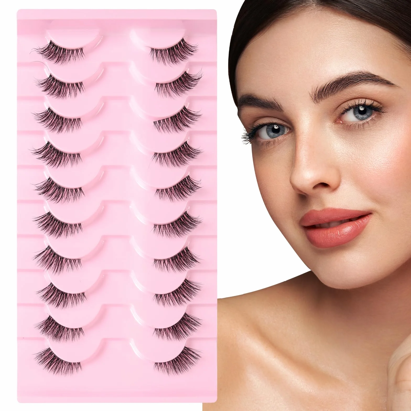 AUYAO półsztuczne rzęsy z przezroczystym paskiem 10 par naturalne 3d Fox Eye Cat Eye miękkie gęste wielokrotnego użytku