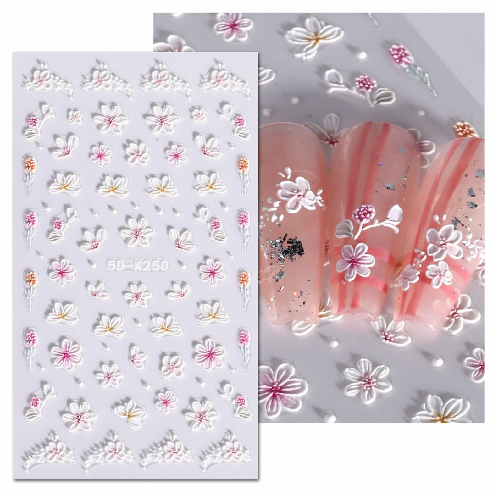 3D Kwiat Nail Art Naklejka Samoprzylepna 4 Arkusze