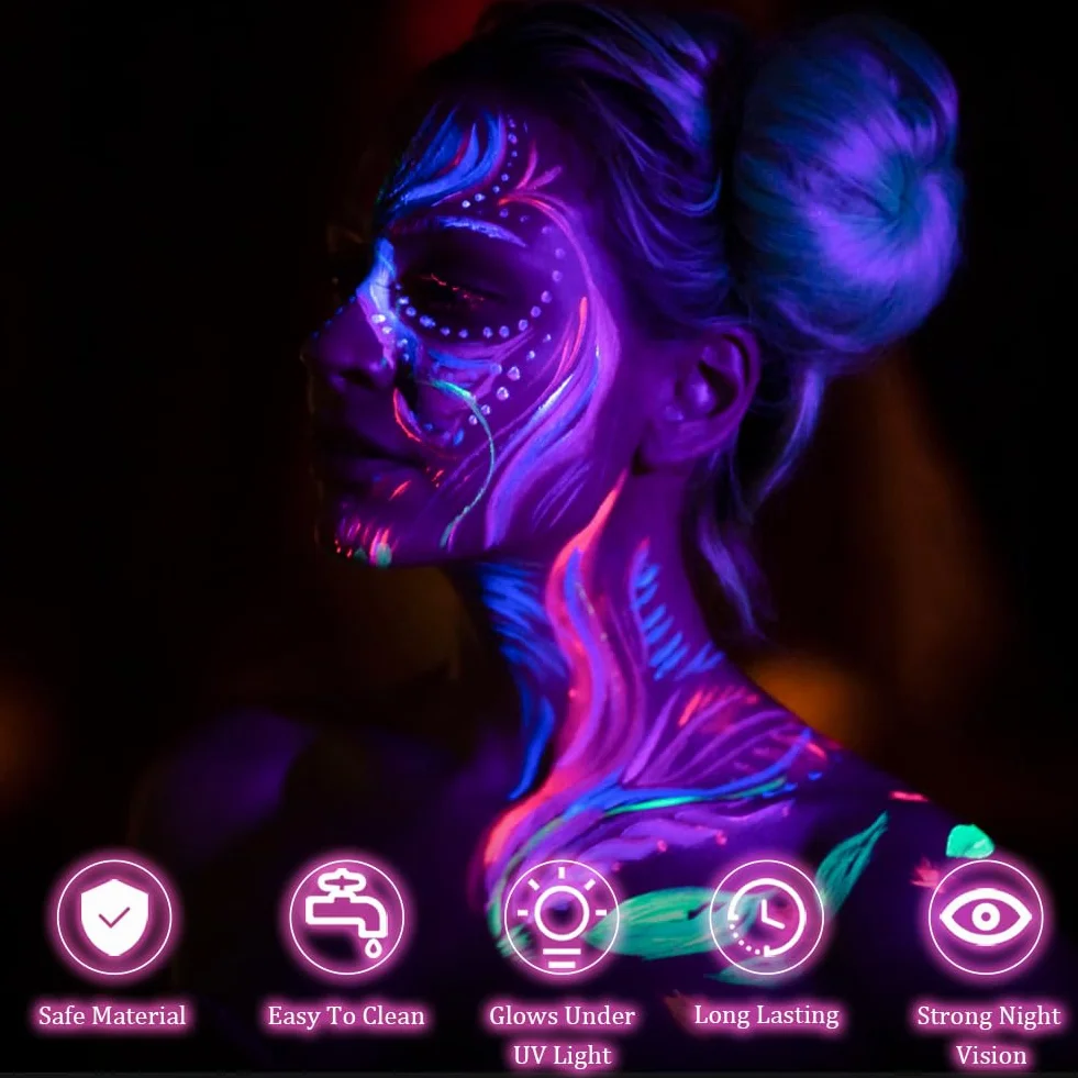 Neon zestaw do makijażu UV 8 kolorów farba do twarzy baza wodna paleta eyelinera Halloween karnawał