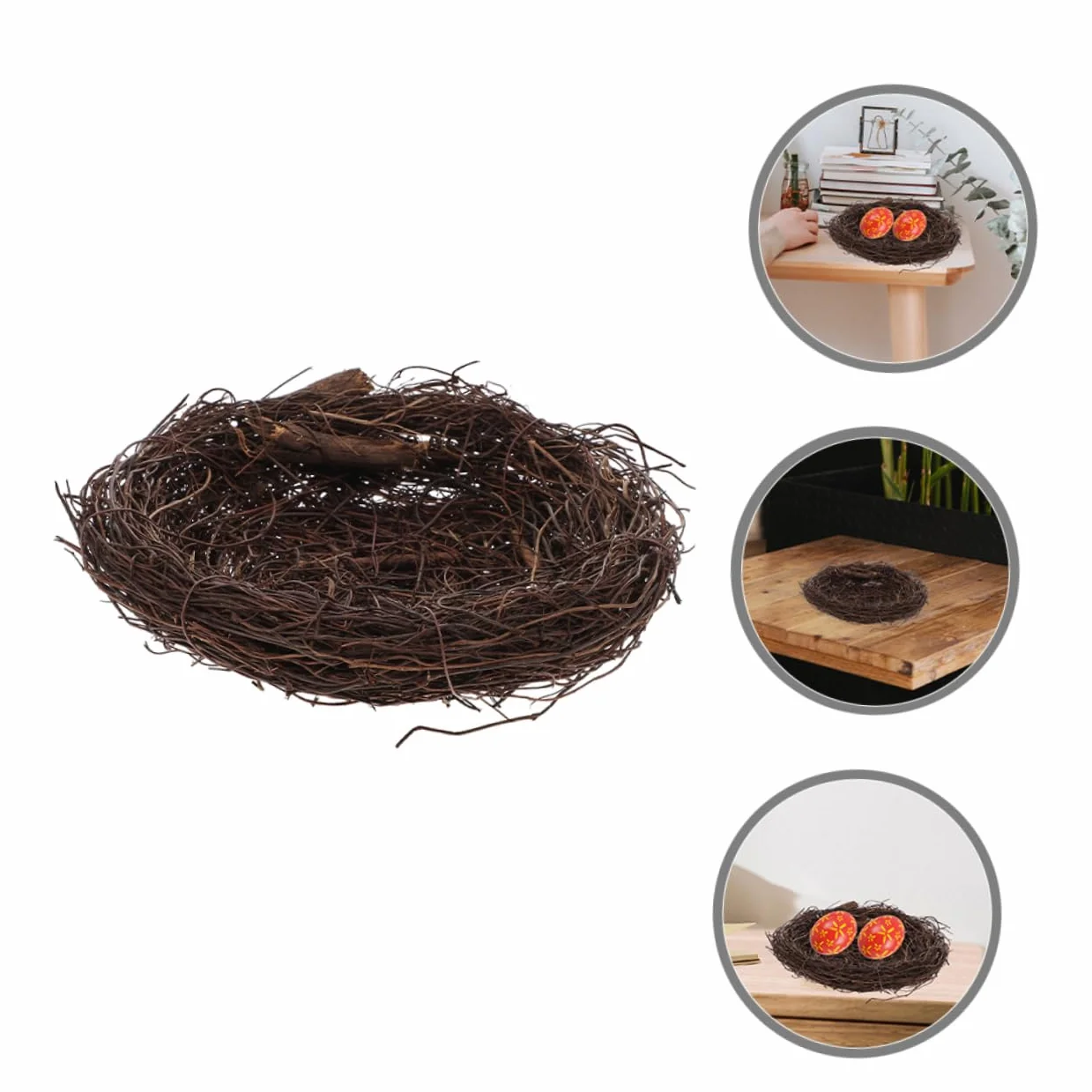 Happyyami Rattan Birds Nest Decor Handmade Natural Fake Bird Nest for Home Garden Party And Easter Decoration Unique Artisan Quality