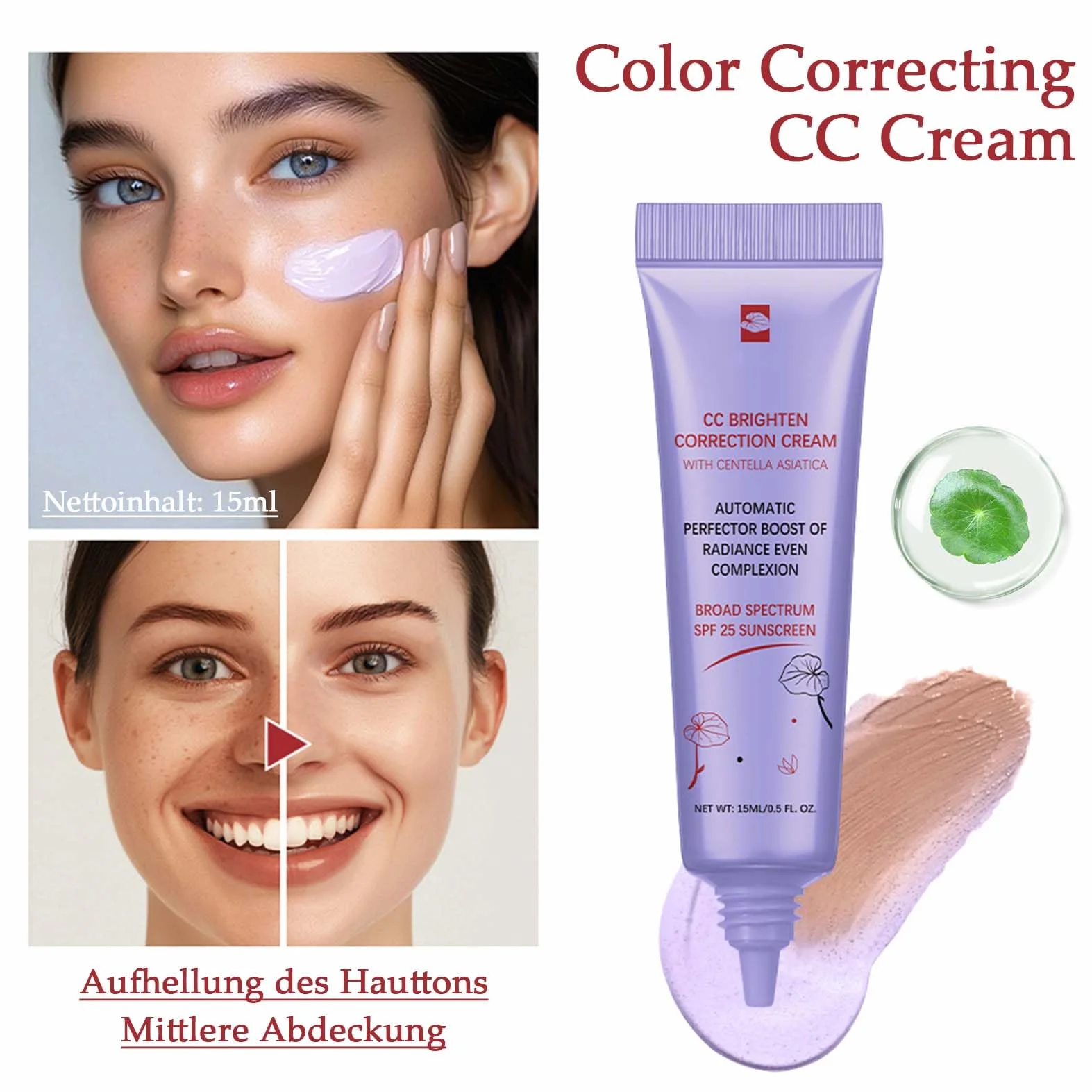 CC Cream Dull Correct – krem CC automatyczna pielęgnacja cery z Centella Asiatica – koreański podkład do makijażu z LSF 25 – poprawia cerę i nawilża – wodoodporny i trwały