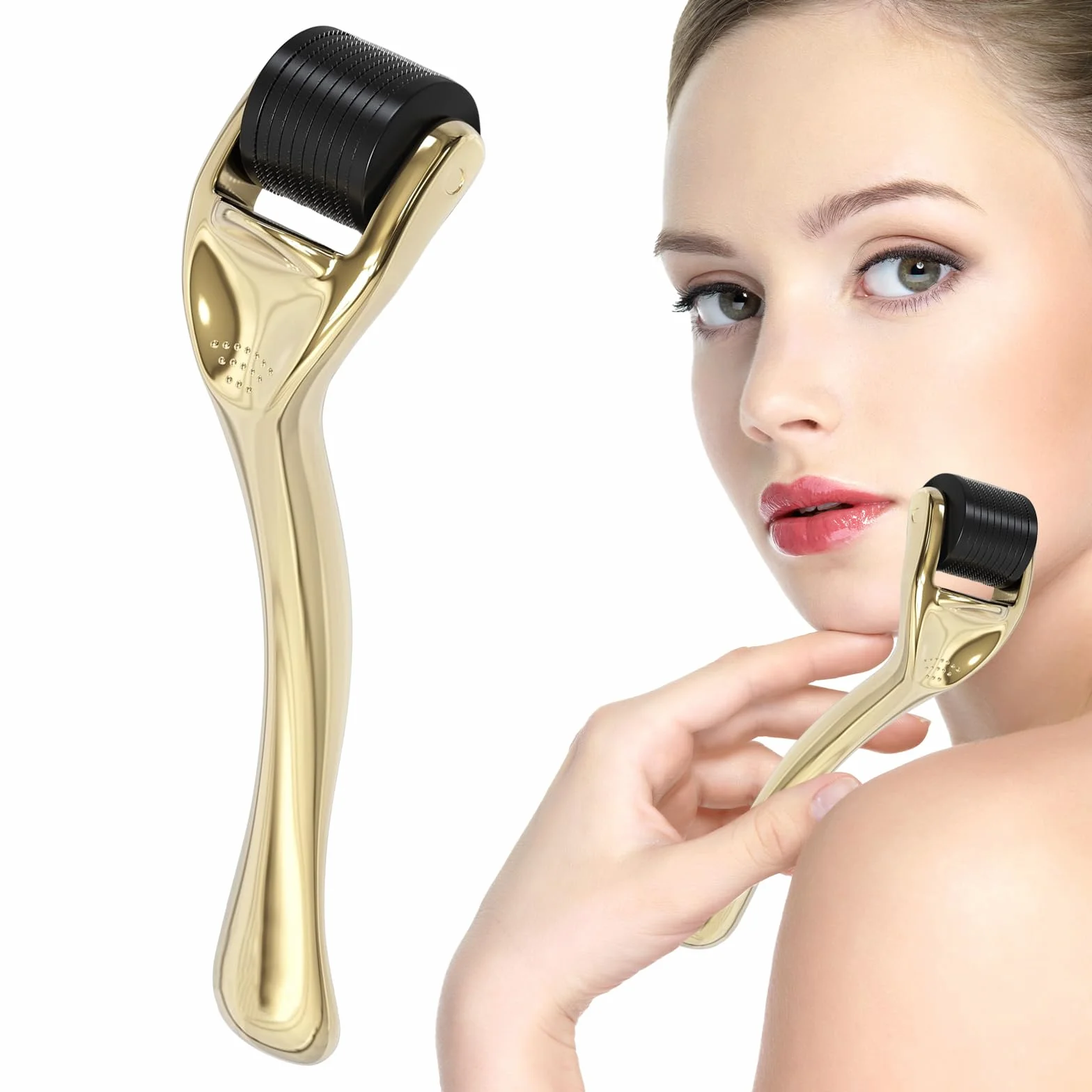 Moguri® Derma Roller zawiera pudełko, kup Youthful Glow z mikroigłami 0,5 mm do twarzy, profesjonalne rezultaty w domu, wybór na prezent, Boże Narodzenie, złoty