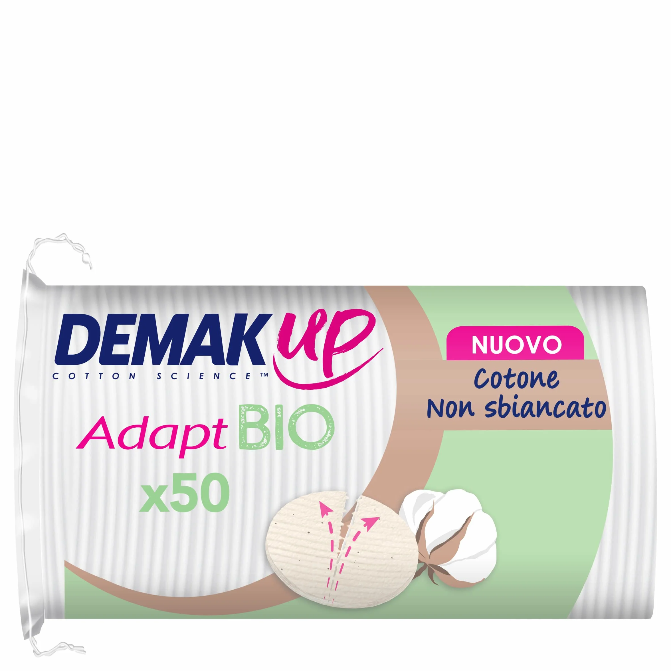 Demak'Up Adapt Organiczne Waty do demakijażu - Twarz i Oczy - 100% Naturalne Organiczne i niewybielone Włókna bawełniane - Certyfikat GOTS - 50 bawełny
