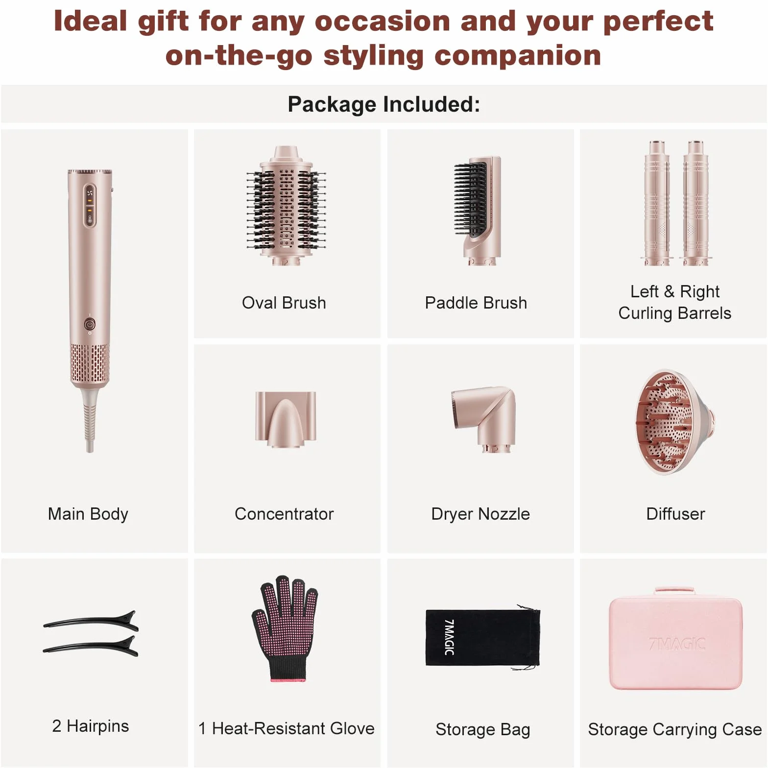 7MAGIC 7 w 1 Airstyler, jonowy zestaw do suszenia włosów, szczotka z gorącym powietrzem, automatyczna lokówka, prostownica