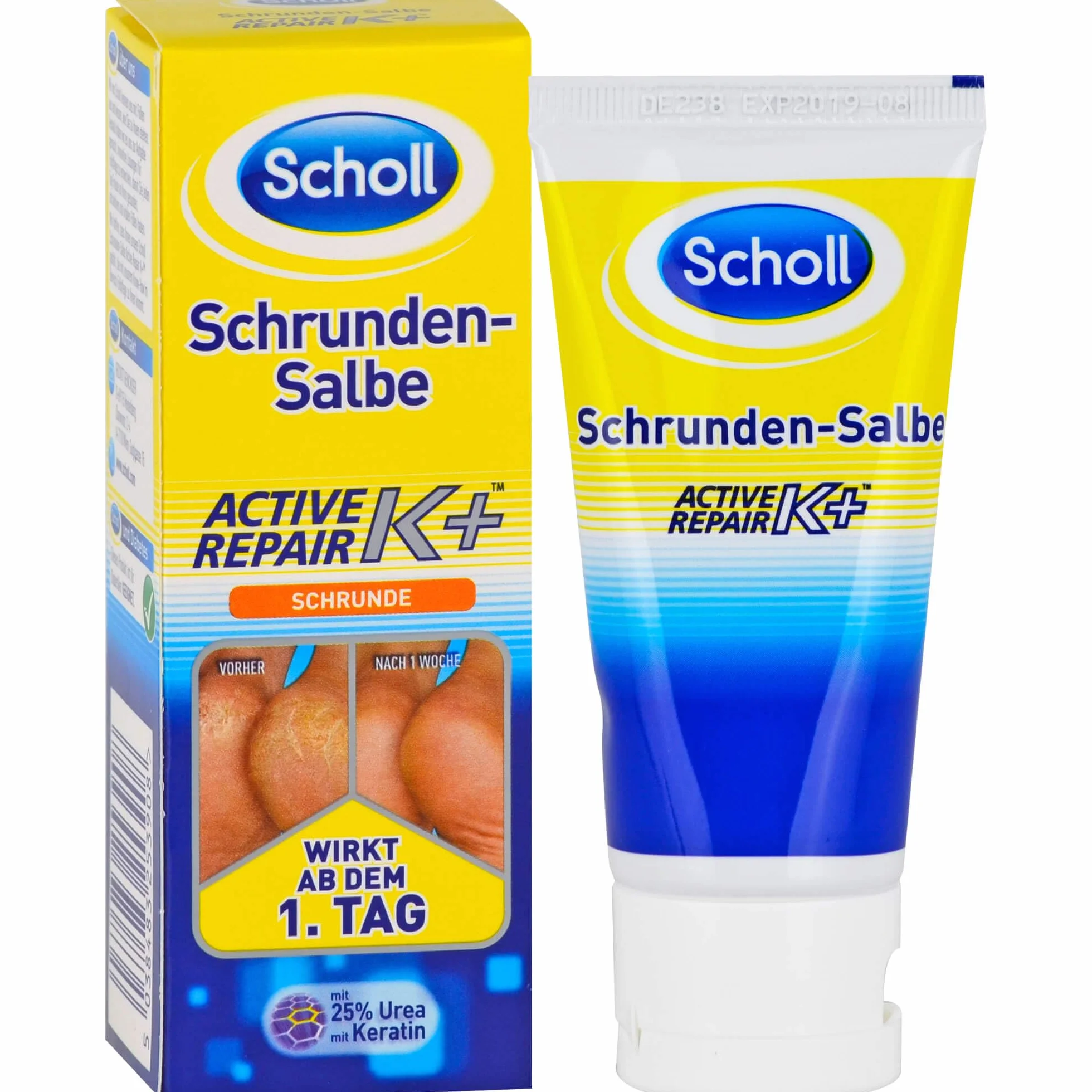 Scholl Active Repair K+ maść na pękanie skóry na szorstkich, suchych i popękanych piętach – z 25% mocznikiem i keratyną – działa od pierwszego dnia – 1 x 60 ml krem do stóp