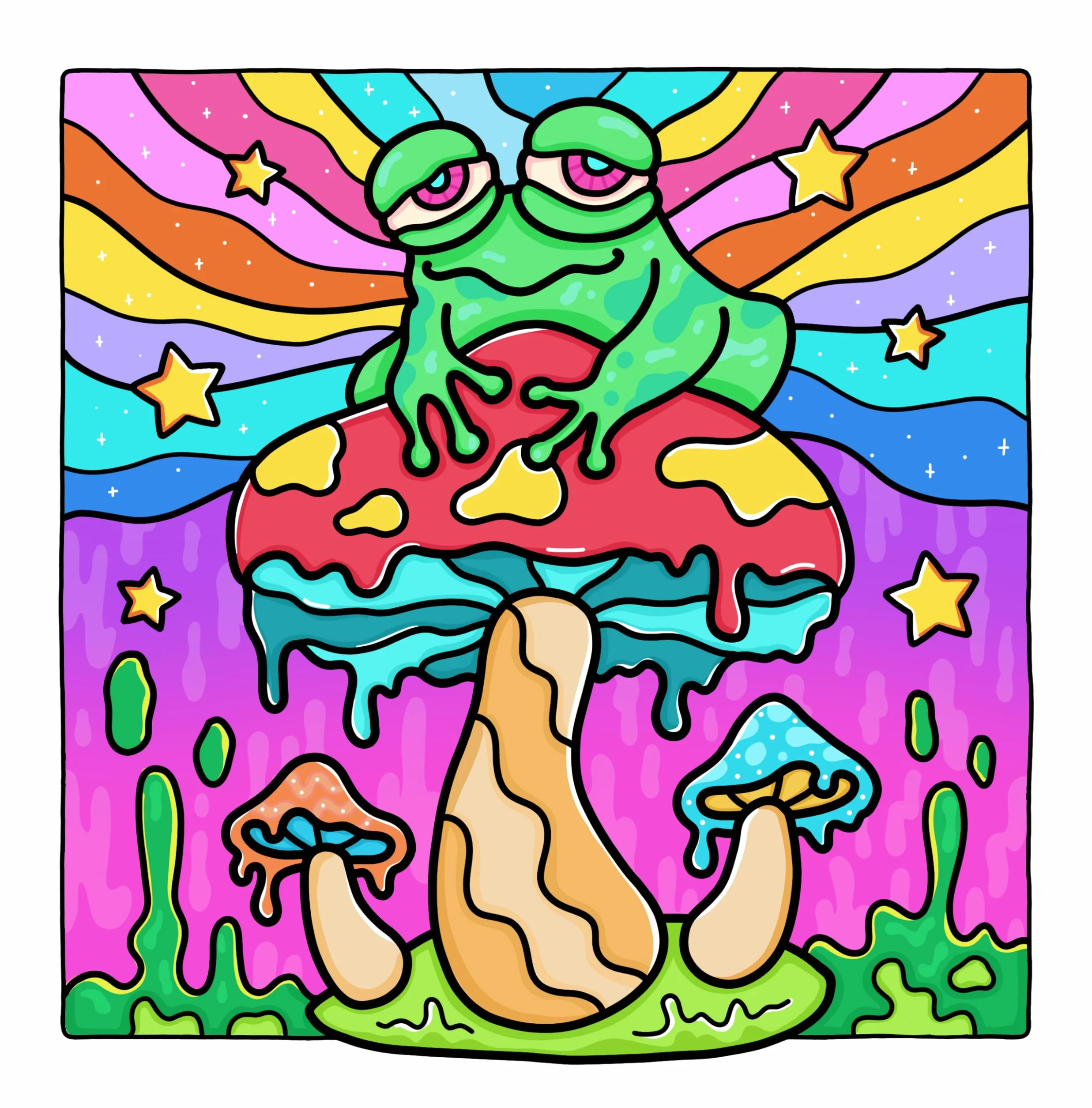 Trippy & Groovy: Psychedelic Coloring Book for Adults Featuring Mushrooms, Aliens, Magic Worlds and Illusions for Relaxation