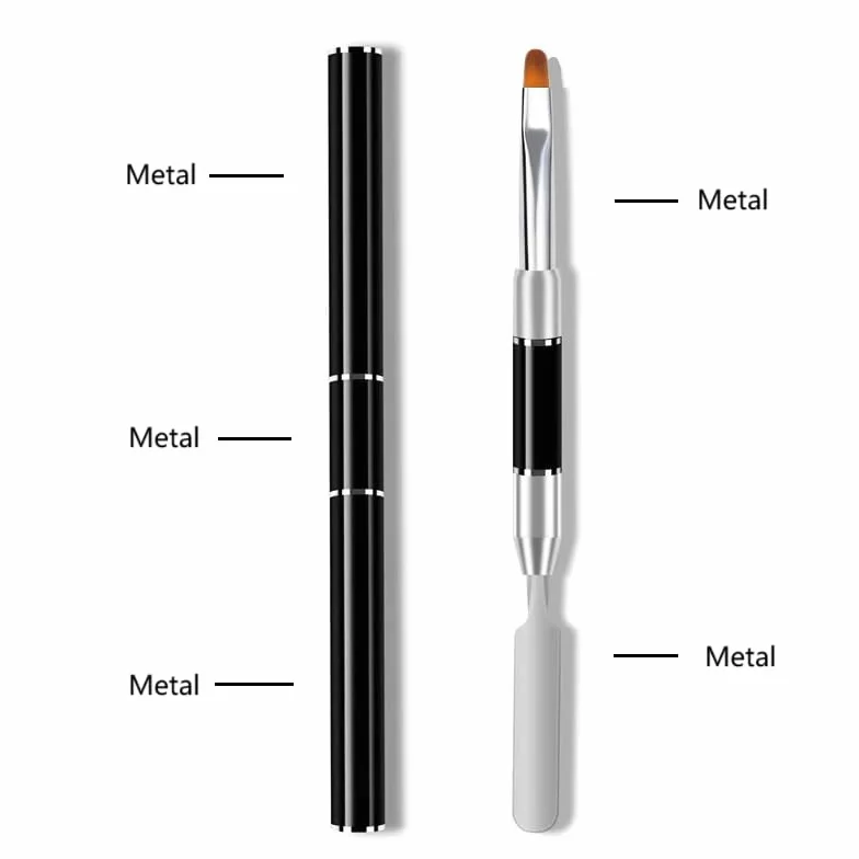 Metalowe szczotki do paznokci, 2 sztuki pędzli do paznokci, dwupunktowy pędzel i narzędzie do usuwania żelu, Magic Extender Gel Tool do zdobienia paznokci UV/LED, akrylowe rozszerzanie paznokci, kolor