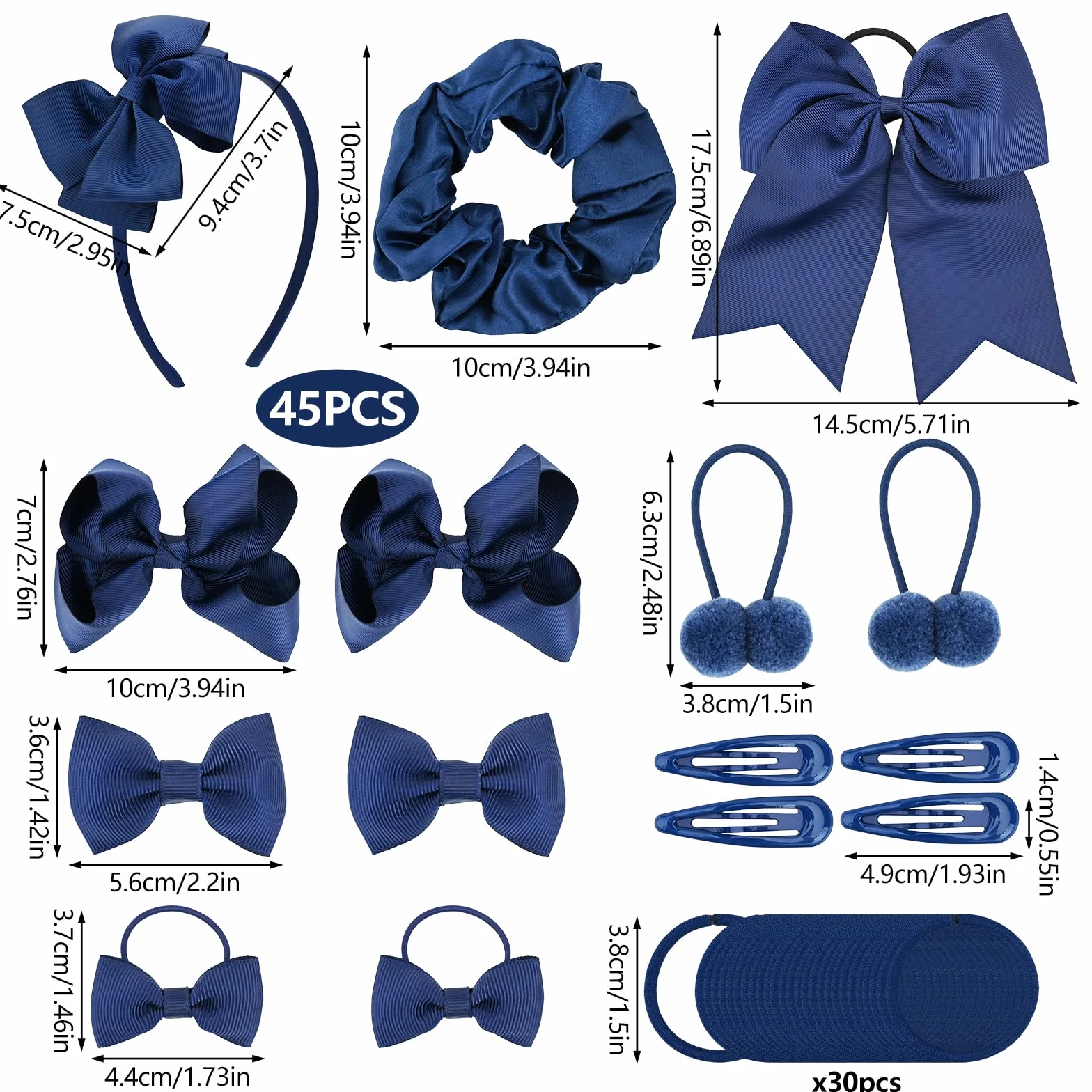 Bekecidi zestaw akcesoriów do włosów granatowy 45 szt. spinki opaska kokarda
