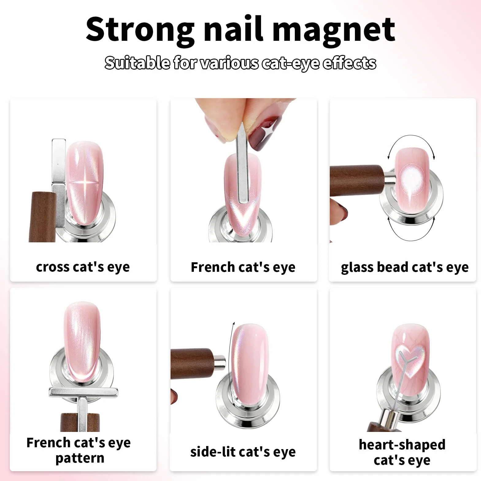 Magnes Cat Eye w Kształcie Serca do Paznokci, Odłączany & Wielofunkcyjny Magnes Narzędzie z 2 Y-zestawem DIY do Lakieru Hybrydowego Cat Eye
