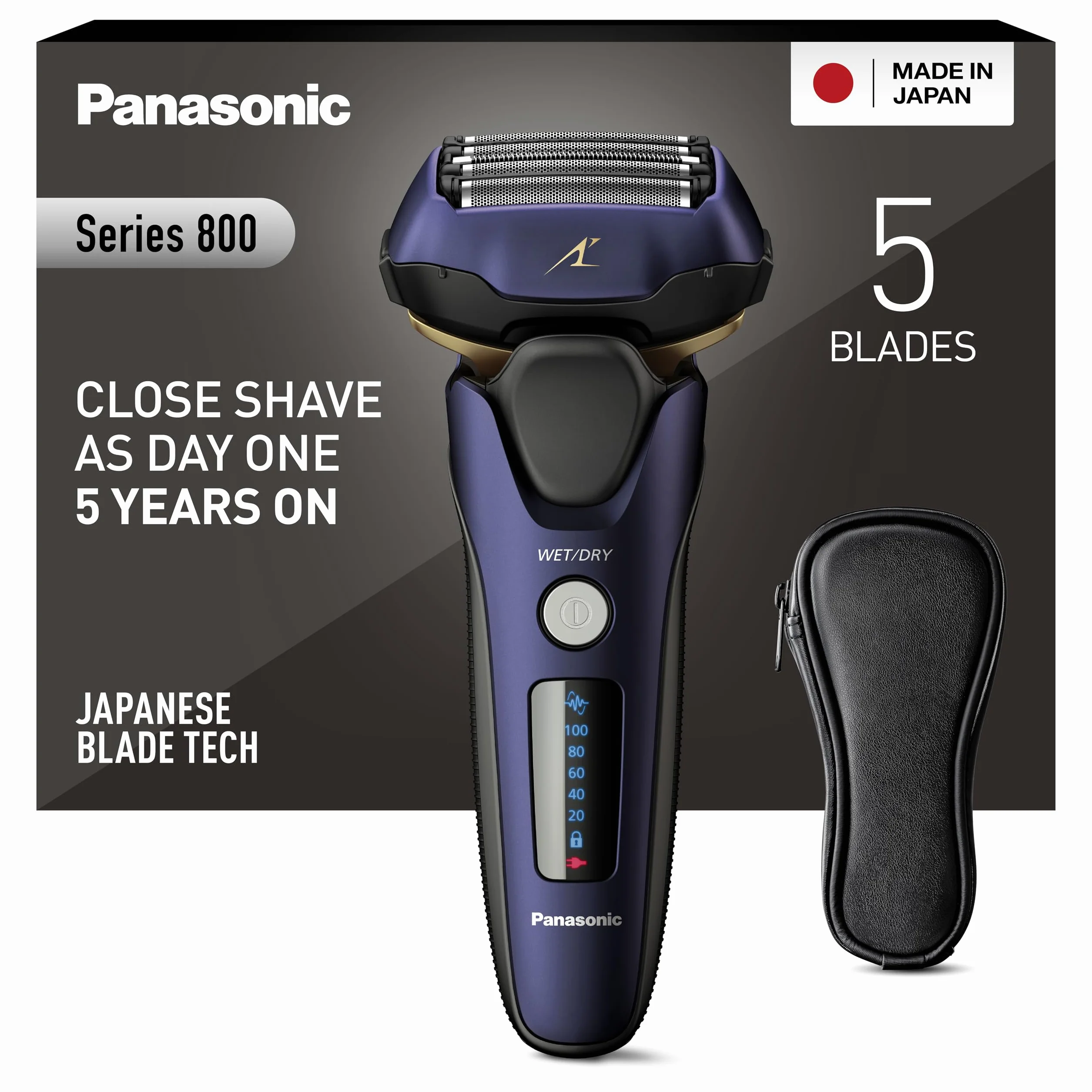 Panasonic Series 800 ES-LV67 golarka na mokro/sucho, 5-krotna głowica tnąca z silnikiem liniowym, w zestawie trymer do długich włosów, granatowy