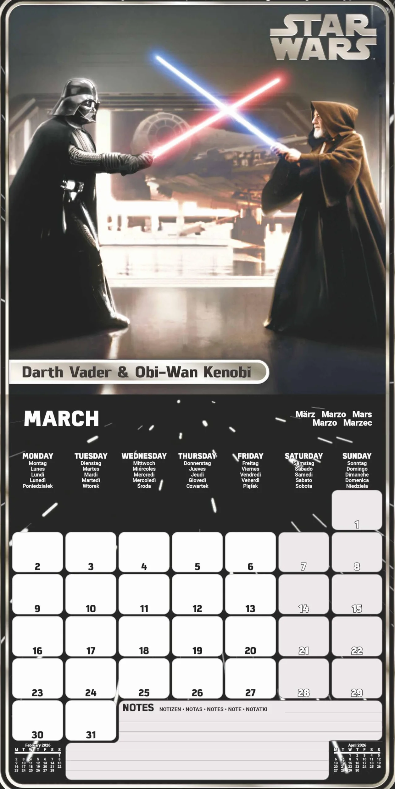 Calendario 2026 da parete starwars 30 x 30 cm
