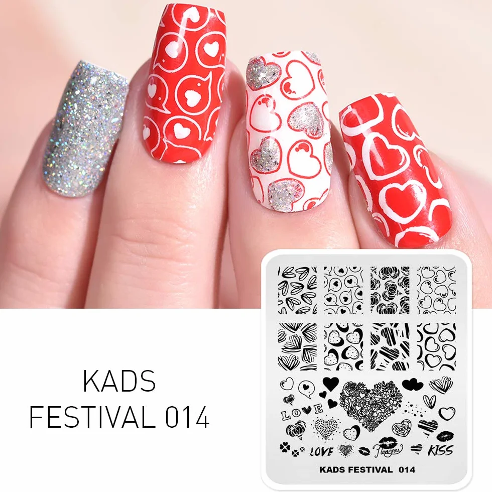 KADS Płytki do stemplowania obrazków na paznokcie Walentynki Serce Miłości DIY Szablon do Manicure