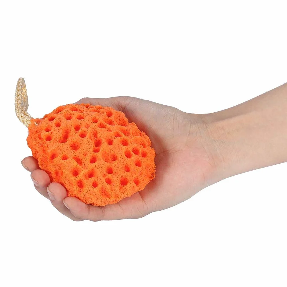 Asixx gąbka pod prysznic, 3 kolory gąbki do kąpieli Beauty Soft z hydrofilowego poliuretanu, łatwa do mycia i suszenia. Dzięki odporności na wysoką temperaturę (pomarańczowa)