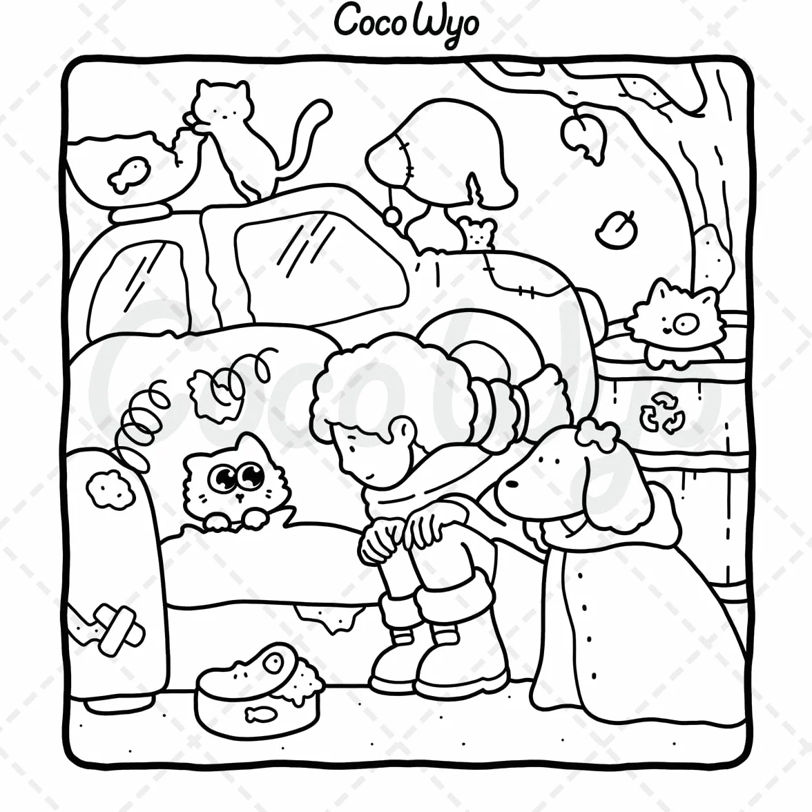 The Little Cat: Cozy Life of Kitty Coloring Book for Adults and Teens