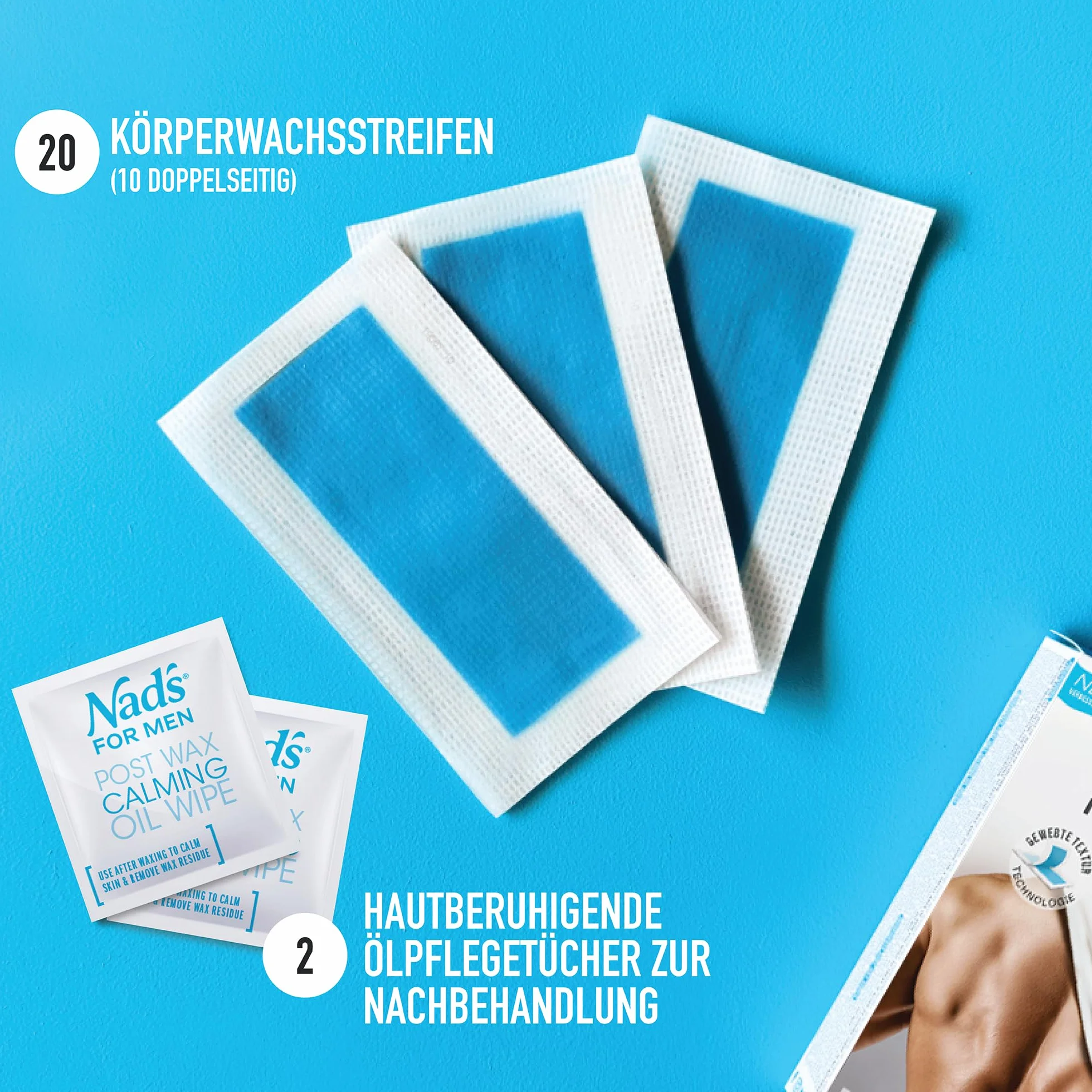 Nad's For Men Paski z zimnego wosku dla mężczyzn, 20 pasków + 2 chusteczki