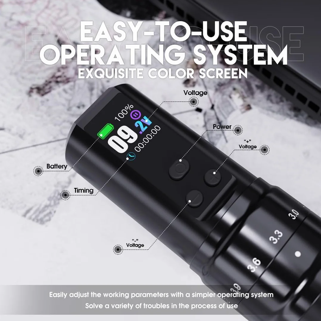 Mast Fold2 Pro Wireless Tattoo Machine Pen Rotary Tattoo Gun 7 Strokes Length 2000mAh Battery Powerful Motor by Mcore Smart Display Screen for Pro Artists (WQP-076-10YMX)
