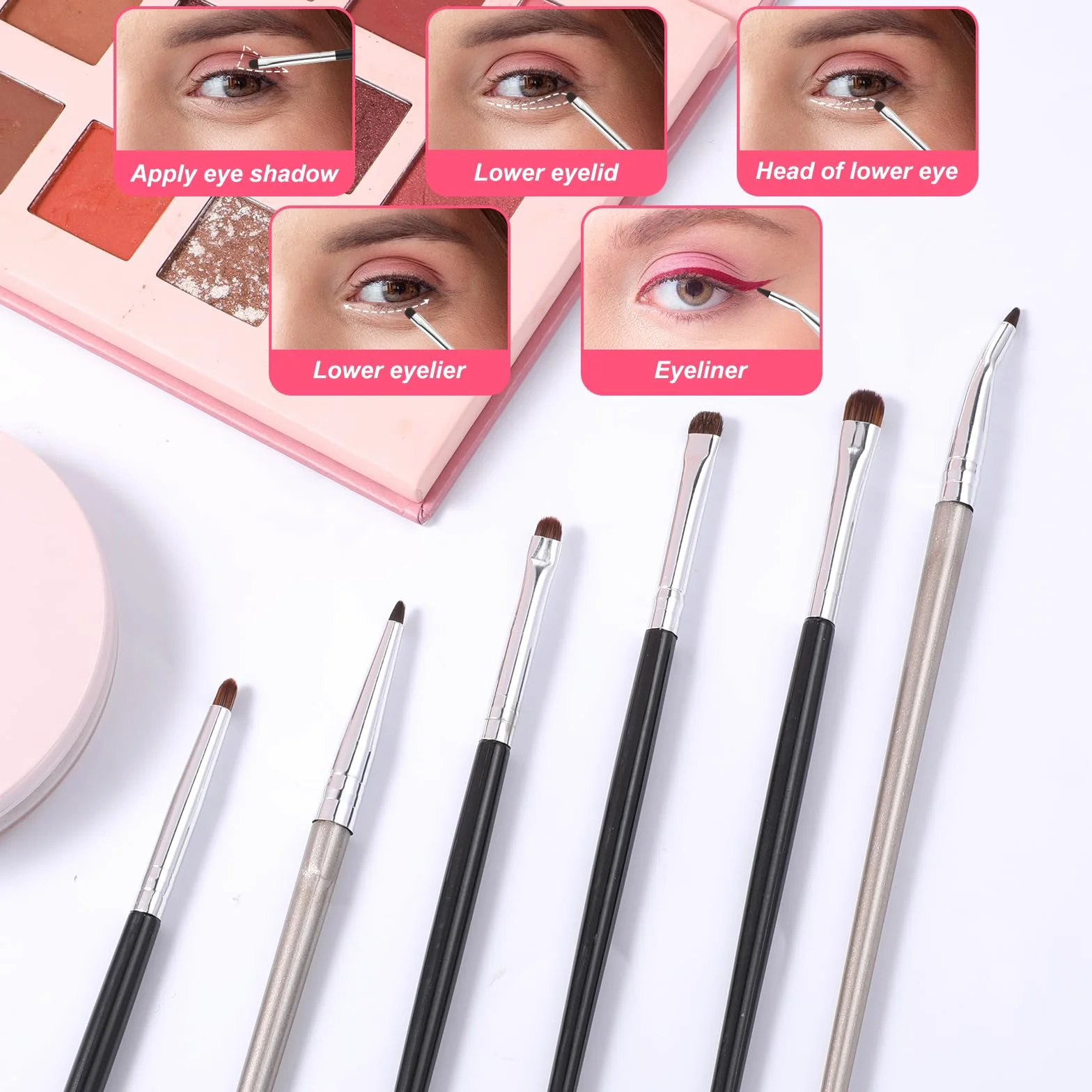 4 sztuki pędzli do makijażu oczu, mini pędzelek do eyelinera, mały pędzel do cieni do powiek, pudru, żelu, korektora w płynie kremu, rozświetlacza, eyelinera, pędzel do szczegółów