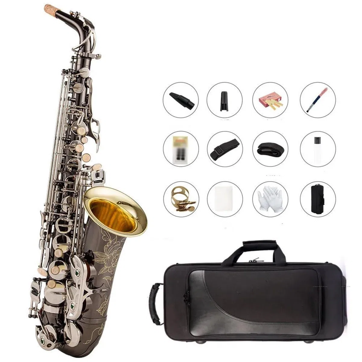 Saksofon Saksofon Altowy I Tenorowy Czarny Niklowy Ustnik Do Saksofonu Srebrny Klucz Reed Neck Akcesoria Do Instrumentów Muzycznych (Color : Alto saxophone)
