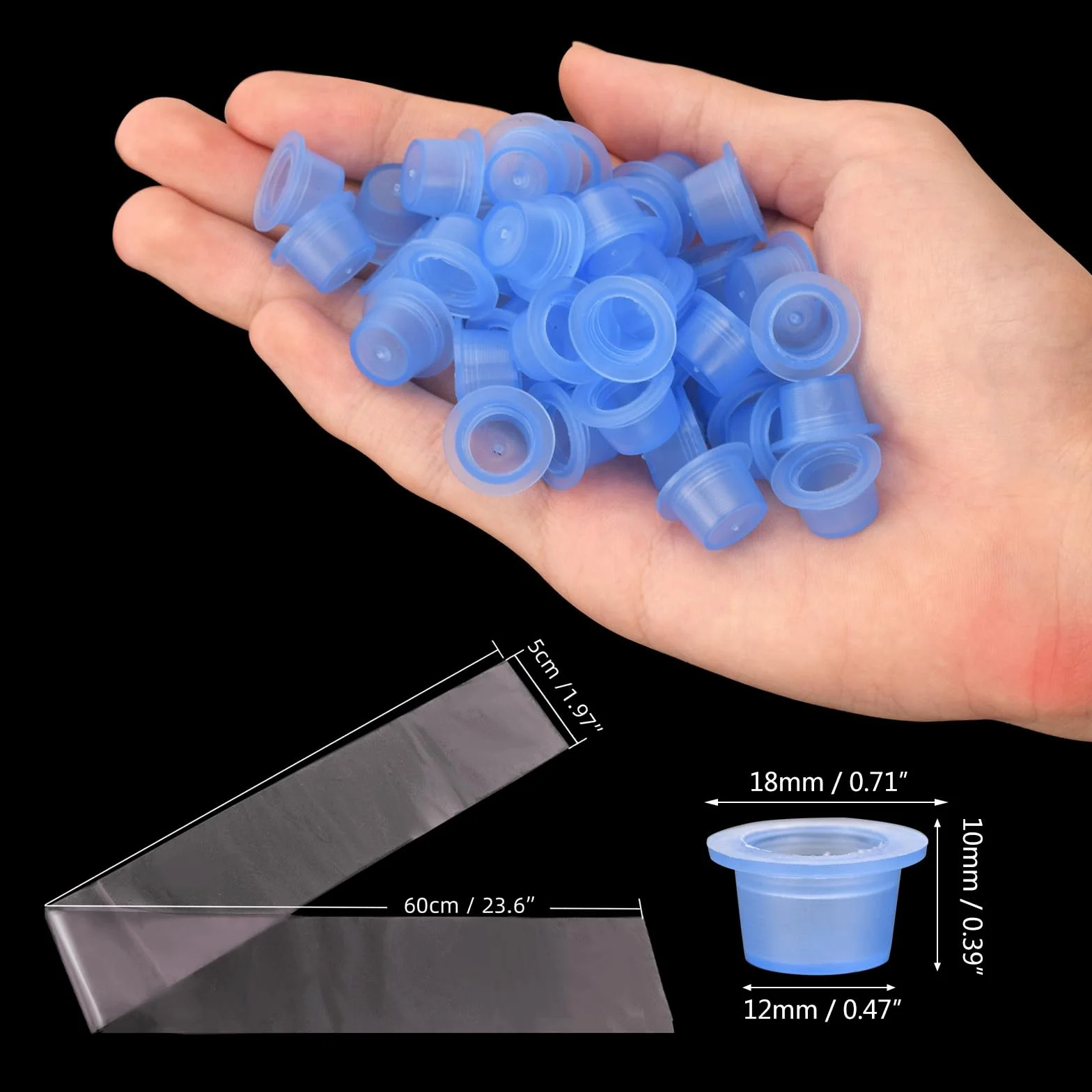 ATOMUS 10pcs Tattoo Cartridge Needles Kit 3RL Needles 100pcs Silicone Tattoo Ink Cup and 10pcs Rubber Bands Clip Cord Bag Black Bandage