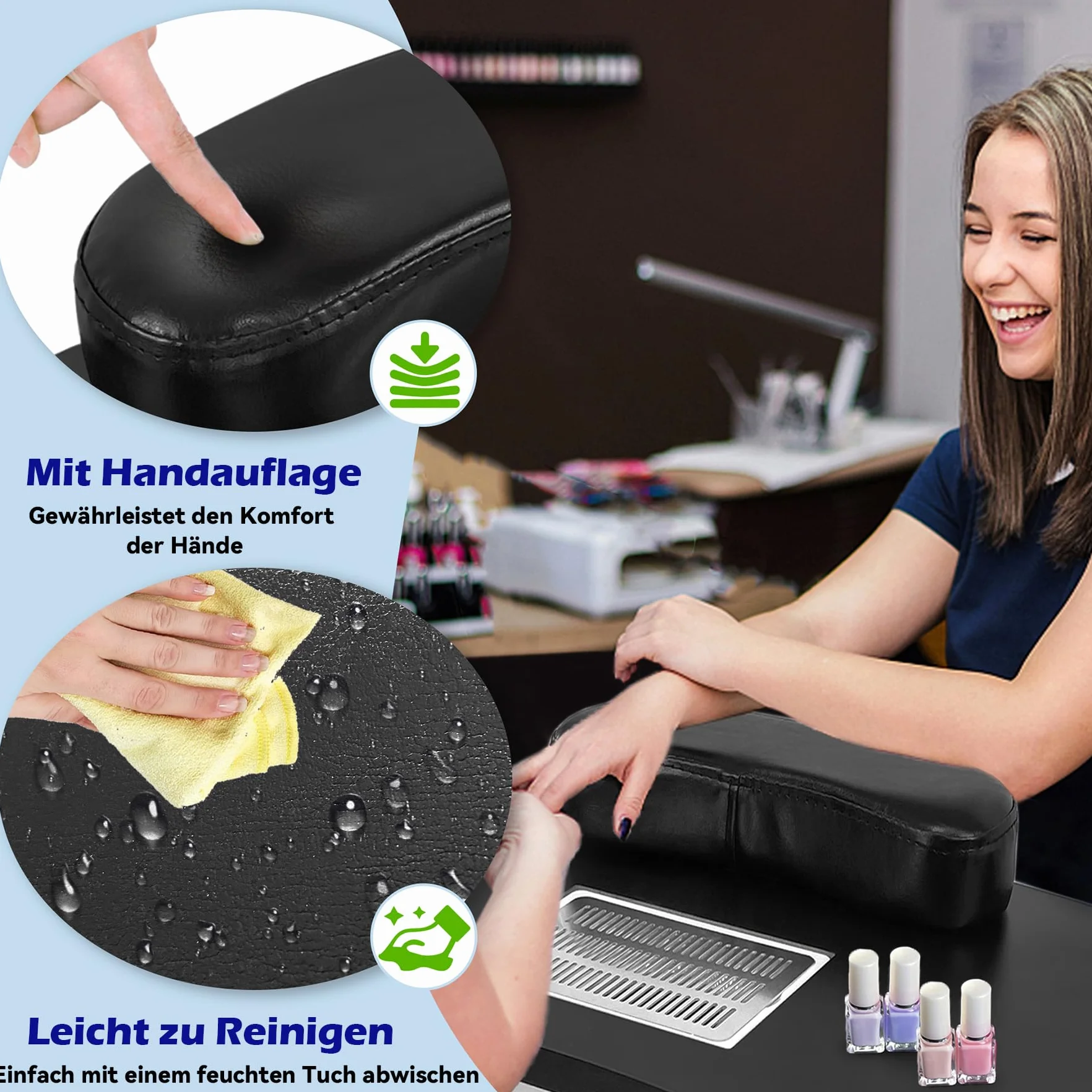 Froadp Zestaw Stolików do Manicure 90x33x77cm Składane Stoły do Paznokci Mobilny Stolik do Manicure z Poduszką na Rękę z PU, Odkurzaczem do Paznokci, Torbą na Kurz i Torbą do Przechowywania (Czarny)