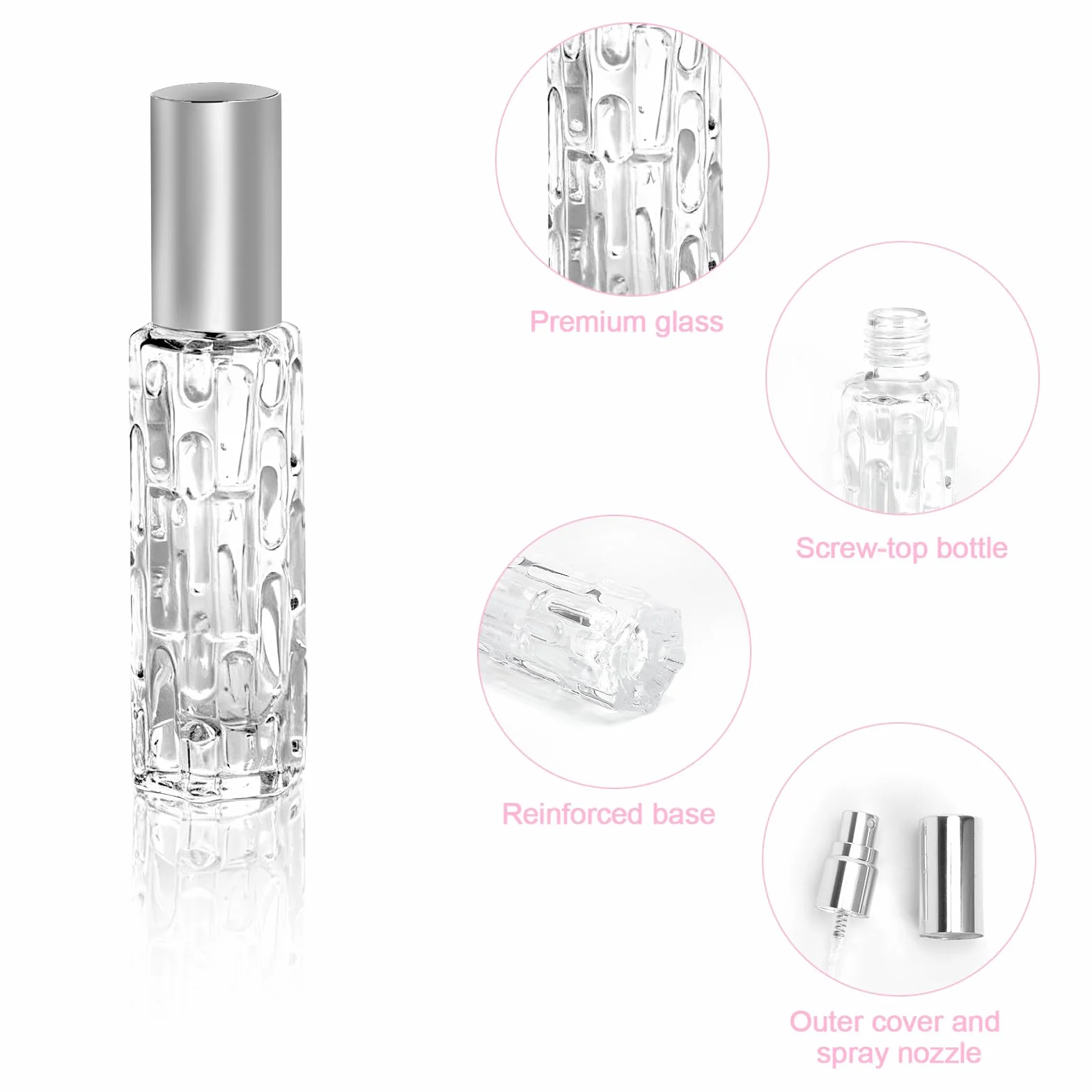 Rozpylacz do perfum 10 ml ze słomką lejkiem naklejkami zestaw 4 sztuki