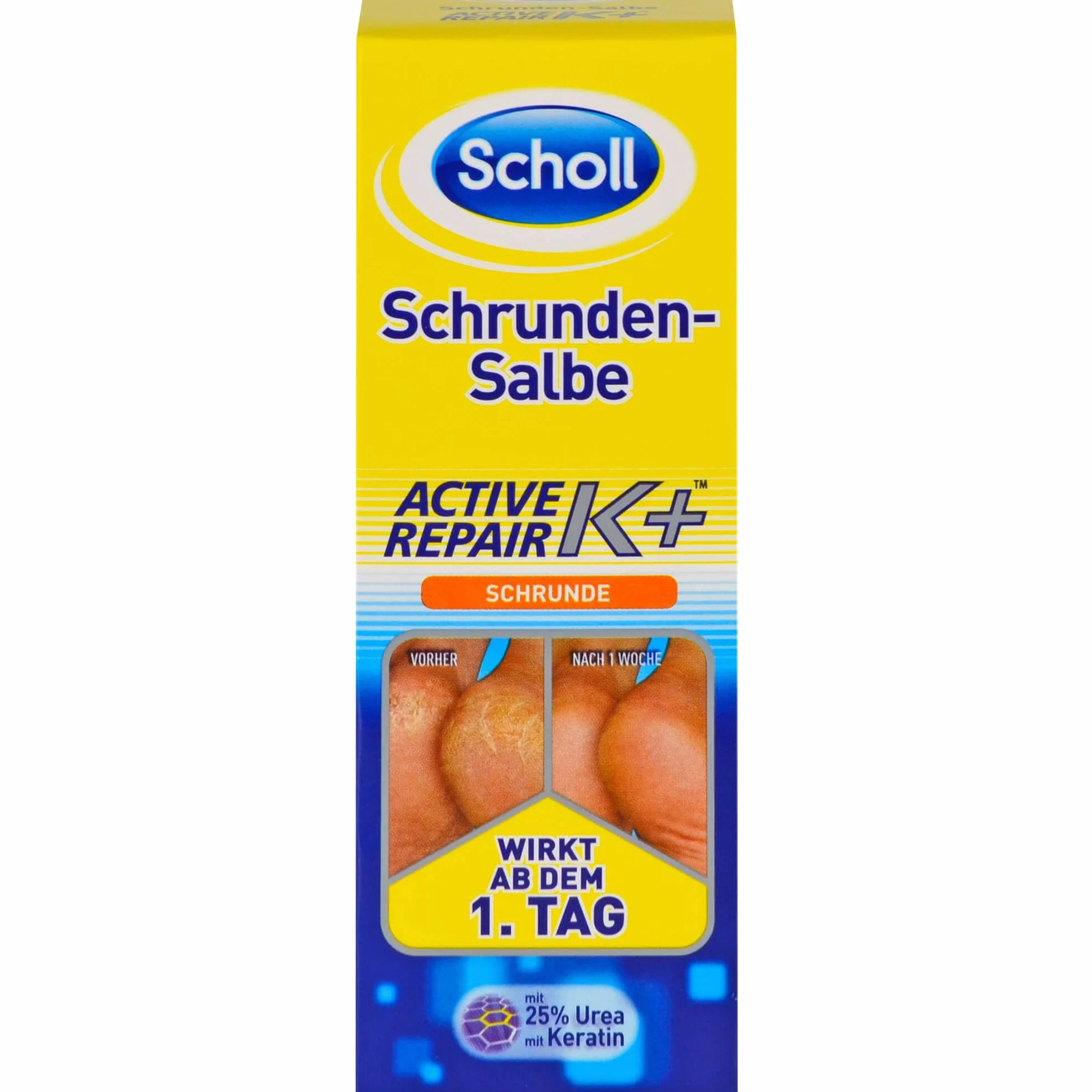 Scholl Active Repair K+ maść na pękanie skóry na szorstkich, suchych i popękanych piętach – z 25% mocznikiem i keratyną – działa od pierwszego dnia – 1 x 60 ml krem do stóp