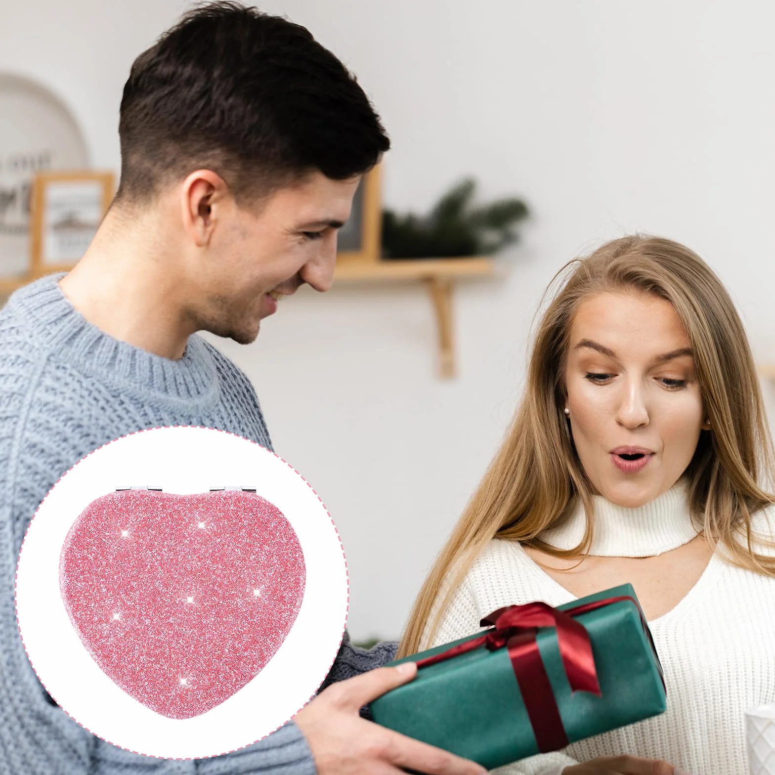 Mabor Kompaktowe Lustro Sercowe Dwustronne Powiększające 1x/2x Lusterko Kosmetyczne
