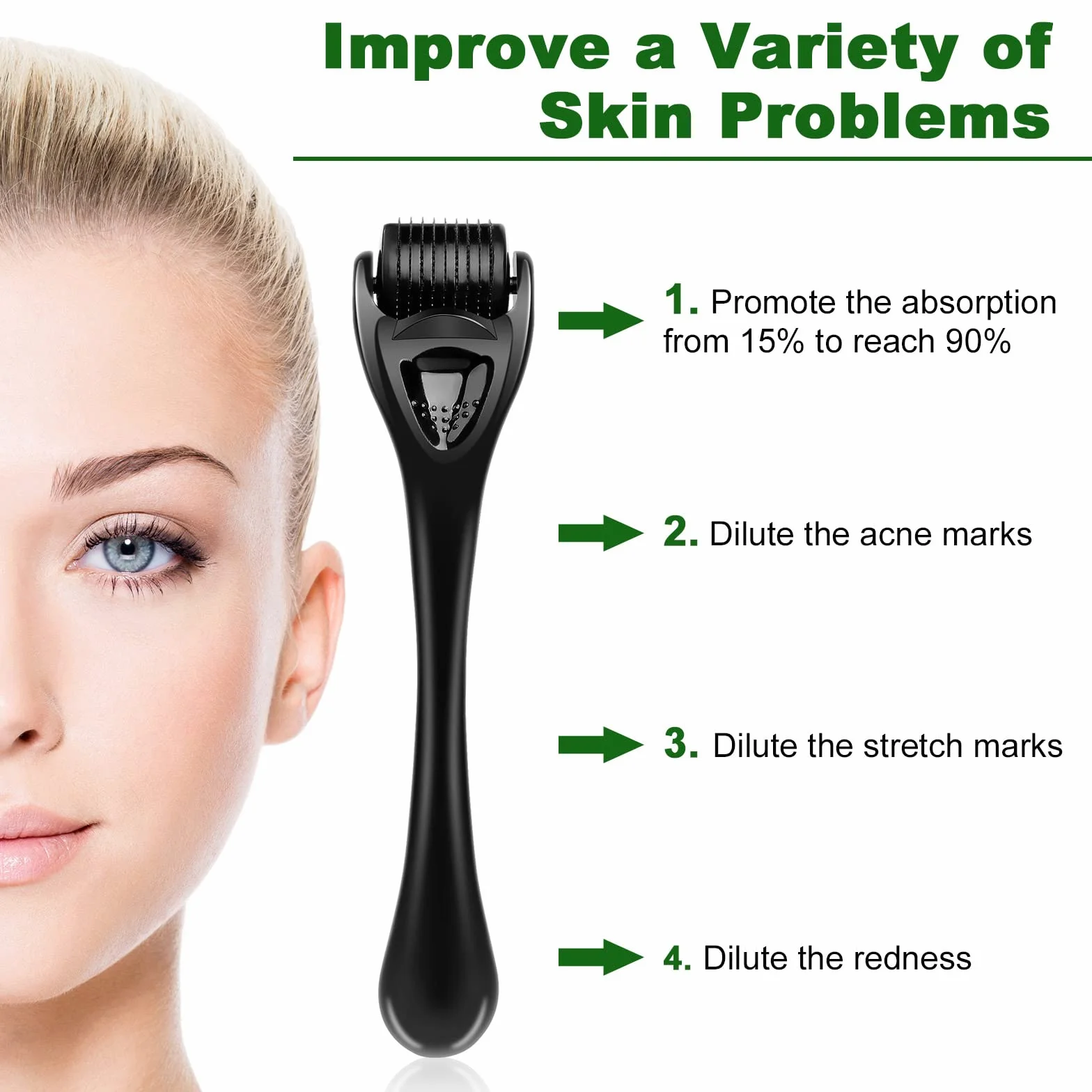 URAQT Derma Roller Titanium 540 do brody i twarzy, stymulacja wzrostu włosów, przeciwzmarszczkowy