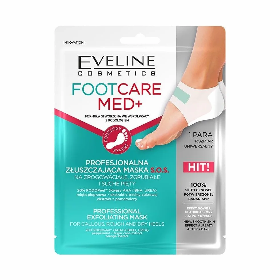 Eveline Cosmetics Foot Care Med+ Profesjonalna złuszczająca maska do pięt, 2 szt