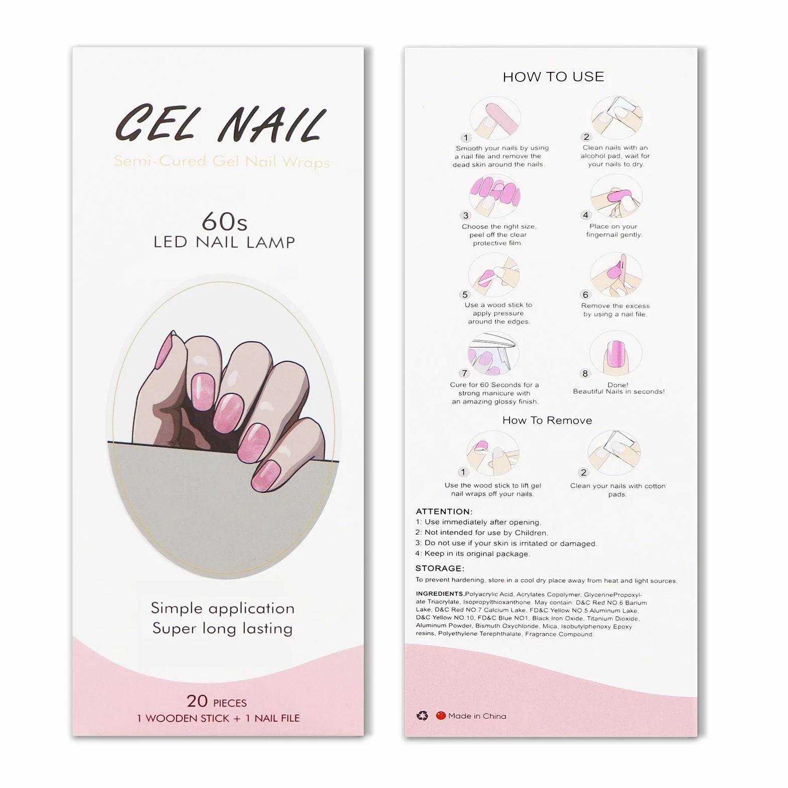 Półutwardzony żel naklejki różowy biały Nail Art Stickers Decor
