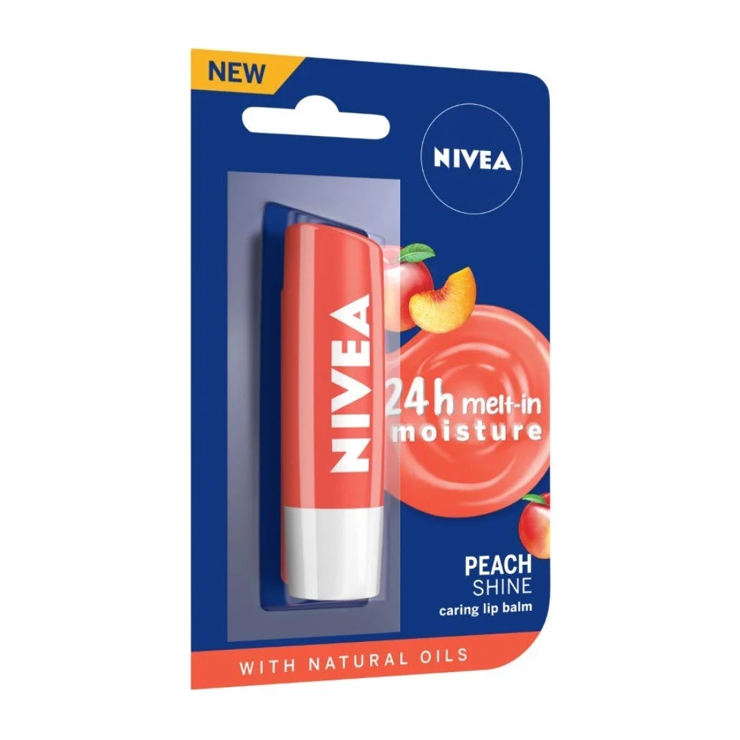 NIVEA Peach Shine Nawilżająca pomadka do ust z masłem shea, pielegnującymi olejkami i witaminami 4,8 g