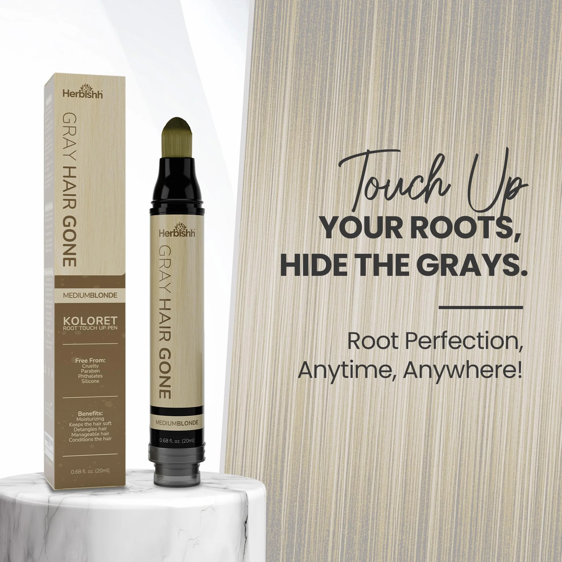 Herbishh Hair Root Touchup Pen korektor do cienkich włosów wodoodporny półpermanentny średni blond 0,68 fl