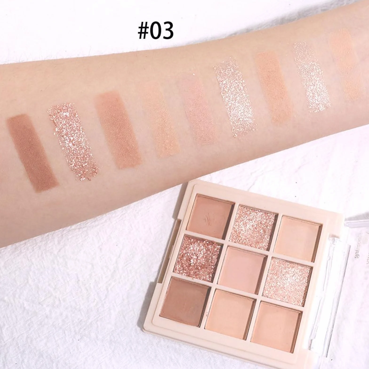 #03 paleta cieni do powiek, 9 naturalnych cieni do powiek, paleta naturalnych cieni do powiek, neutralne, jasne kolory, trwałe, naturalnie wyglądające