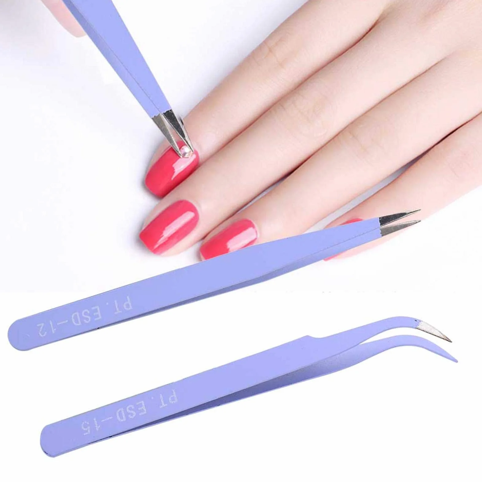 Pęseta do zdobienia paznokci ze stali nierdzewnej zestaw do manicure Nail Art Tools fioletowy
