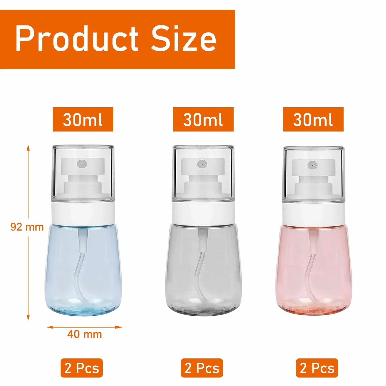 Butelka z rozpylaczem, 6 szt., 30 ml, cienka mgiełka, pusta butelka podróżna, przenośne pojemniki na płyny, atomizer do kosmetyków, makijażu, włosów, perfum (różowy, przezroczysty, niebieski)